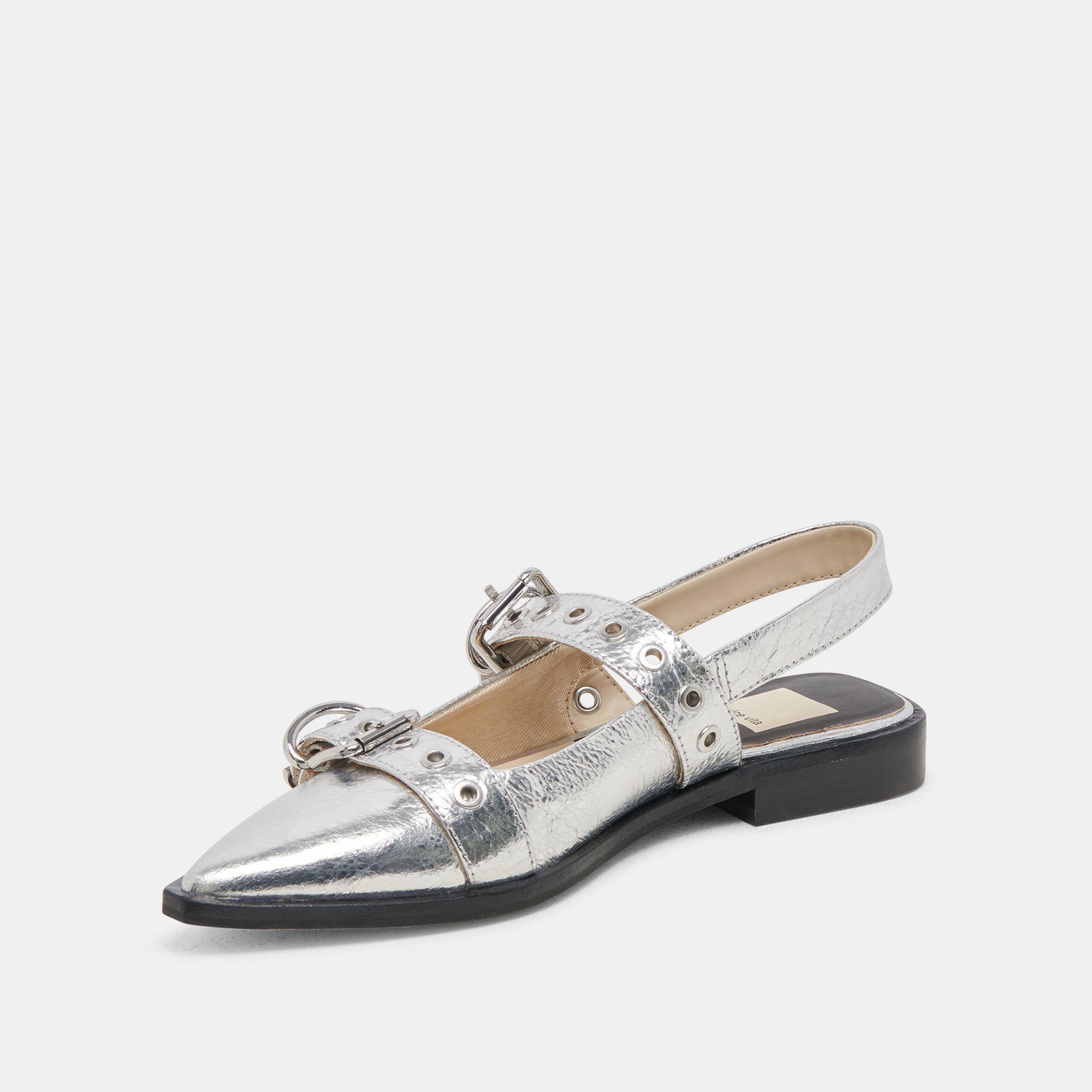 LABELL FLATS SILVER DISTRESSED LEATHER - re:vita