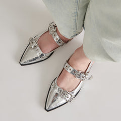 LABELL FLATS SILVER DISTRESSED LEATHER - re:vita