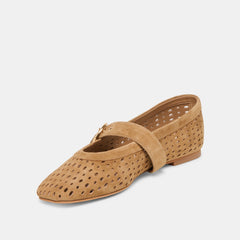 MIKEL BALLET FLATS LT BROWN PERFORATED SUEDE