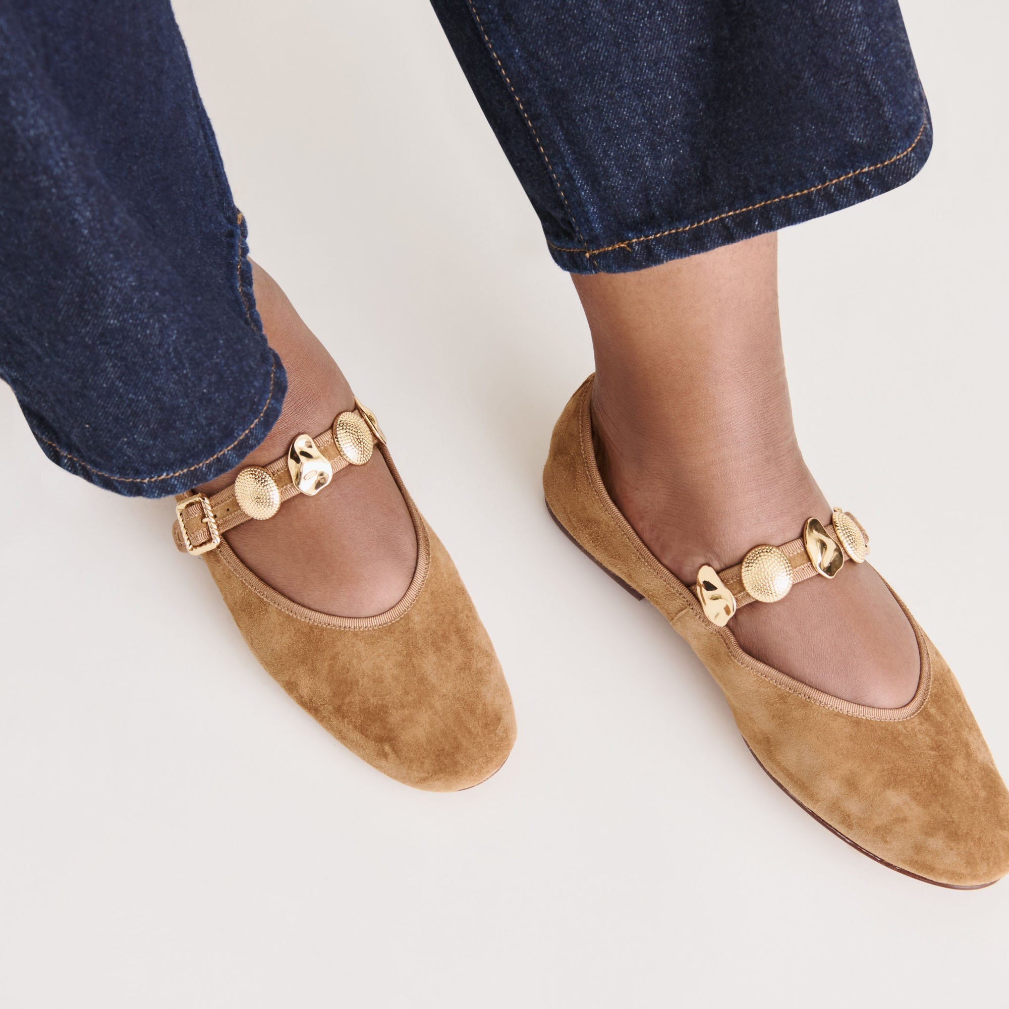RELAN BALLET FLATS LT BROWN SUEDE