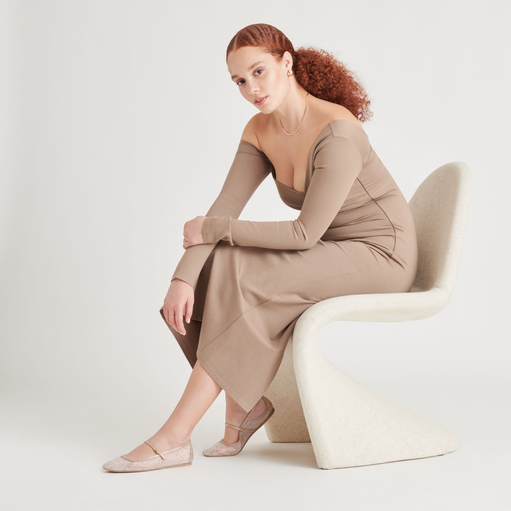 REYES CRYSTAL BALLET FLATS GOLD MESH