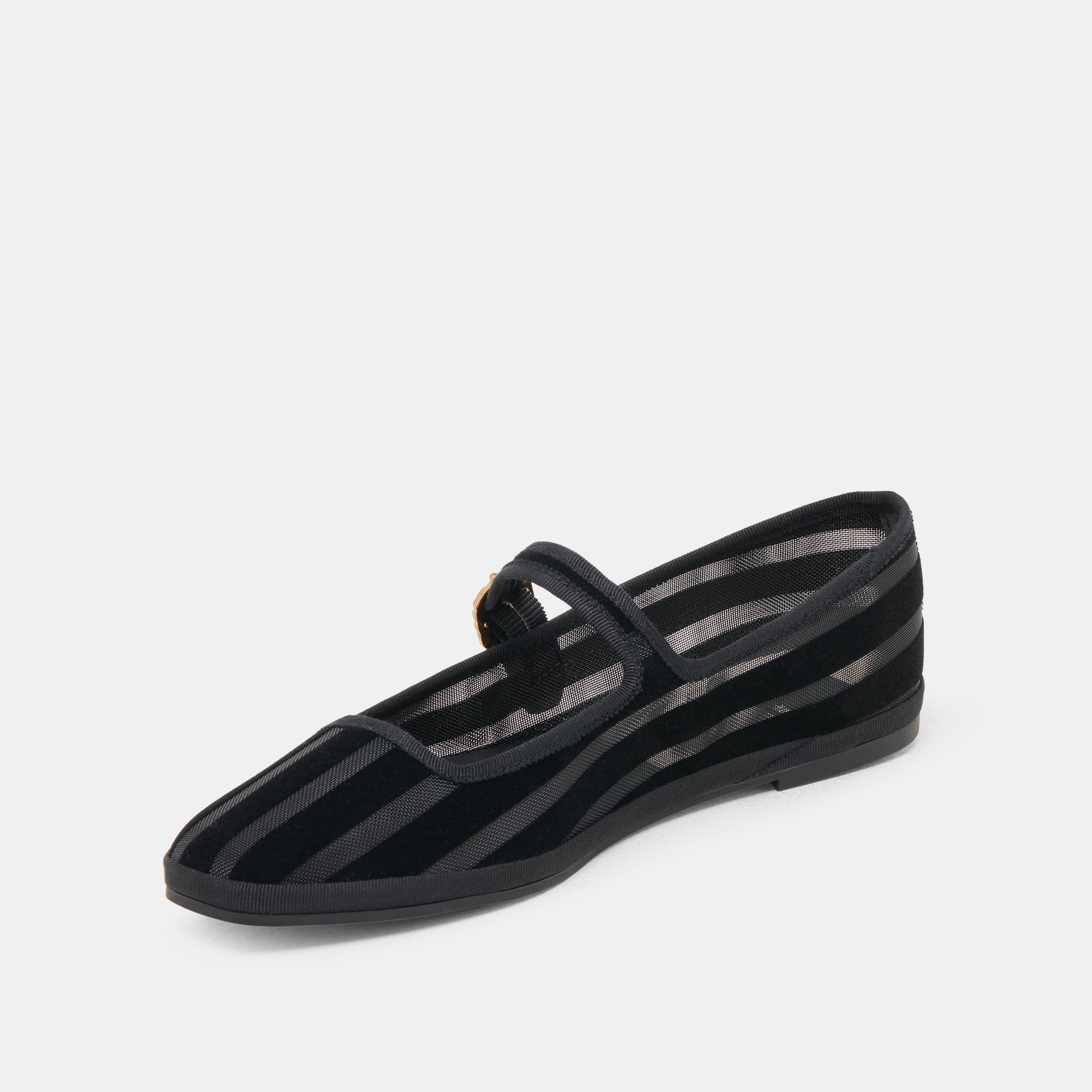 TAMEKA BALLET FLATS BLACK STRIPE MESH