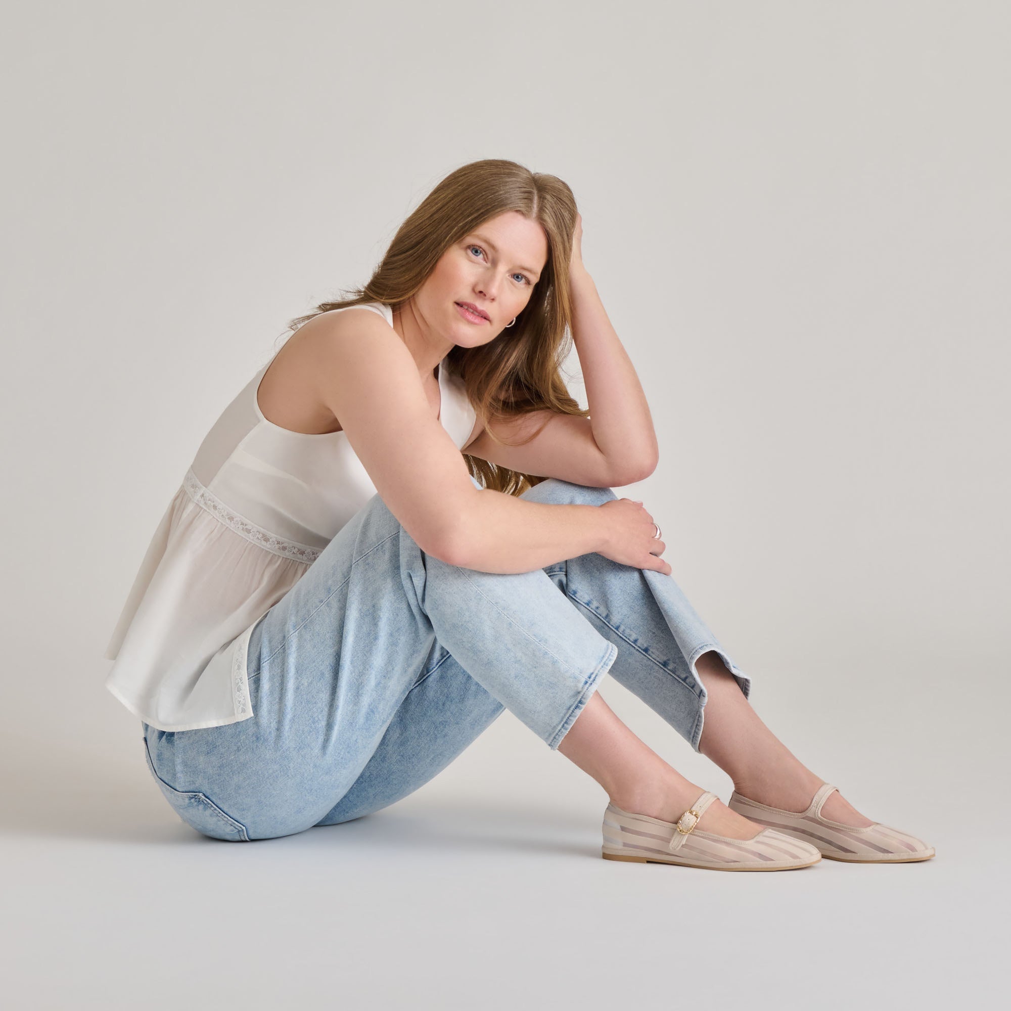 TAMEKA BALLET FLATS BONE STRIPE MESH