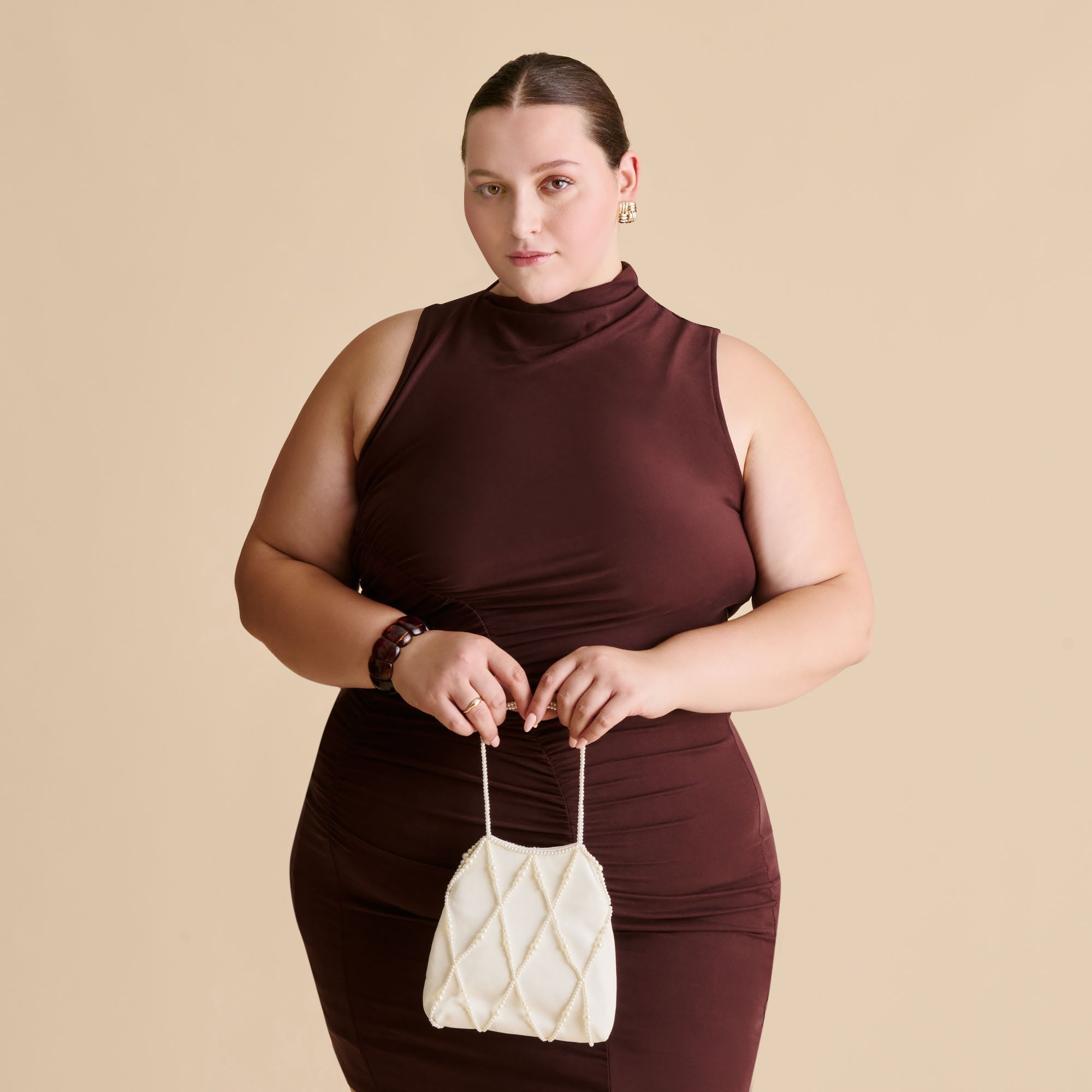 SERILDA PEARL HANDBAG IVORY SATIN