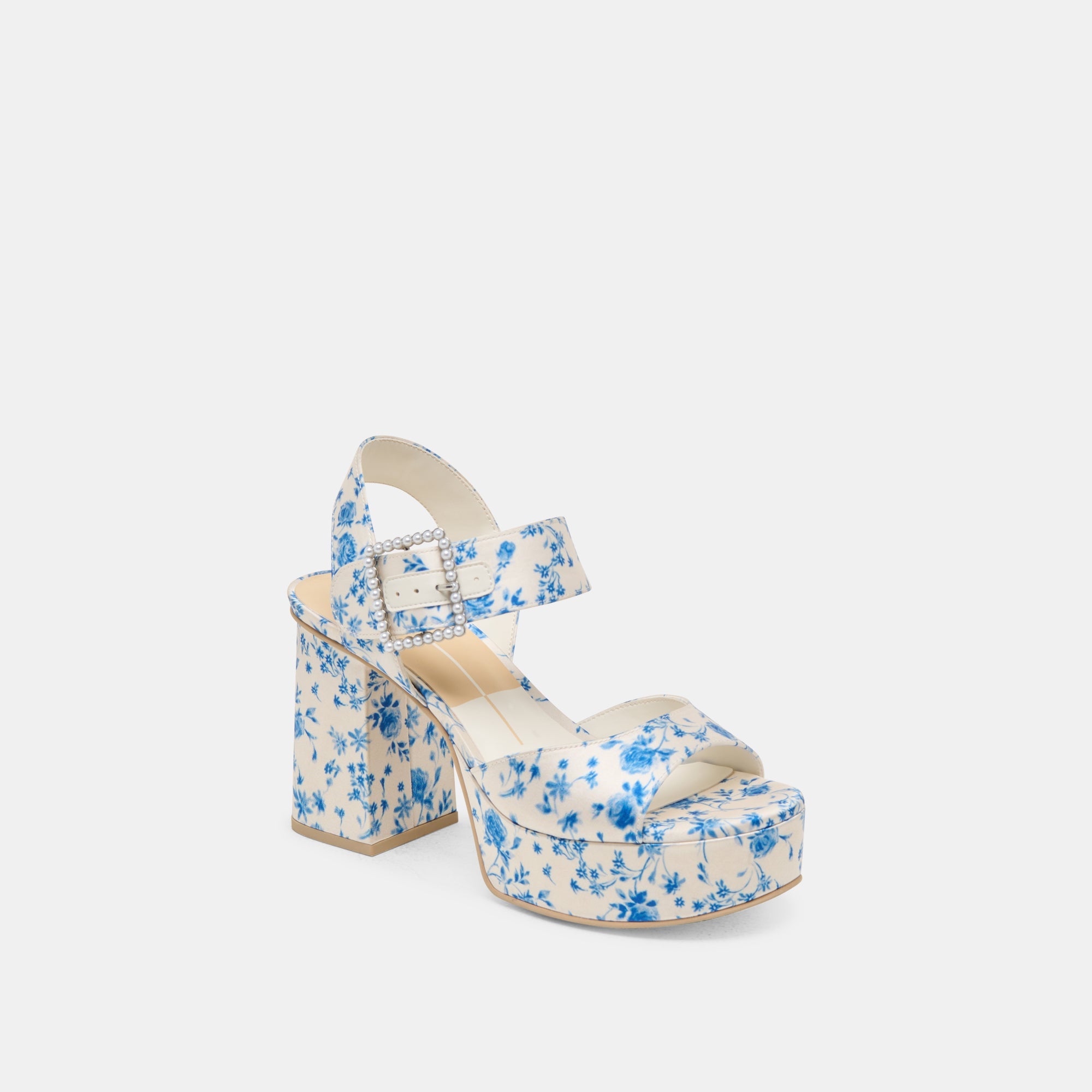 BOBBY PEARL HEELS BLUE FLORAL SATIN