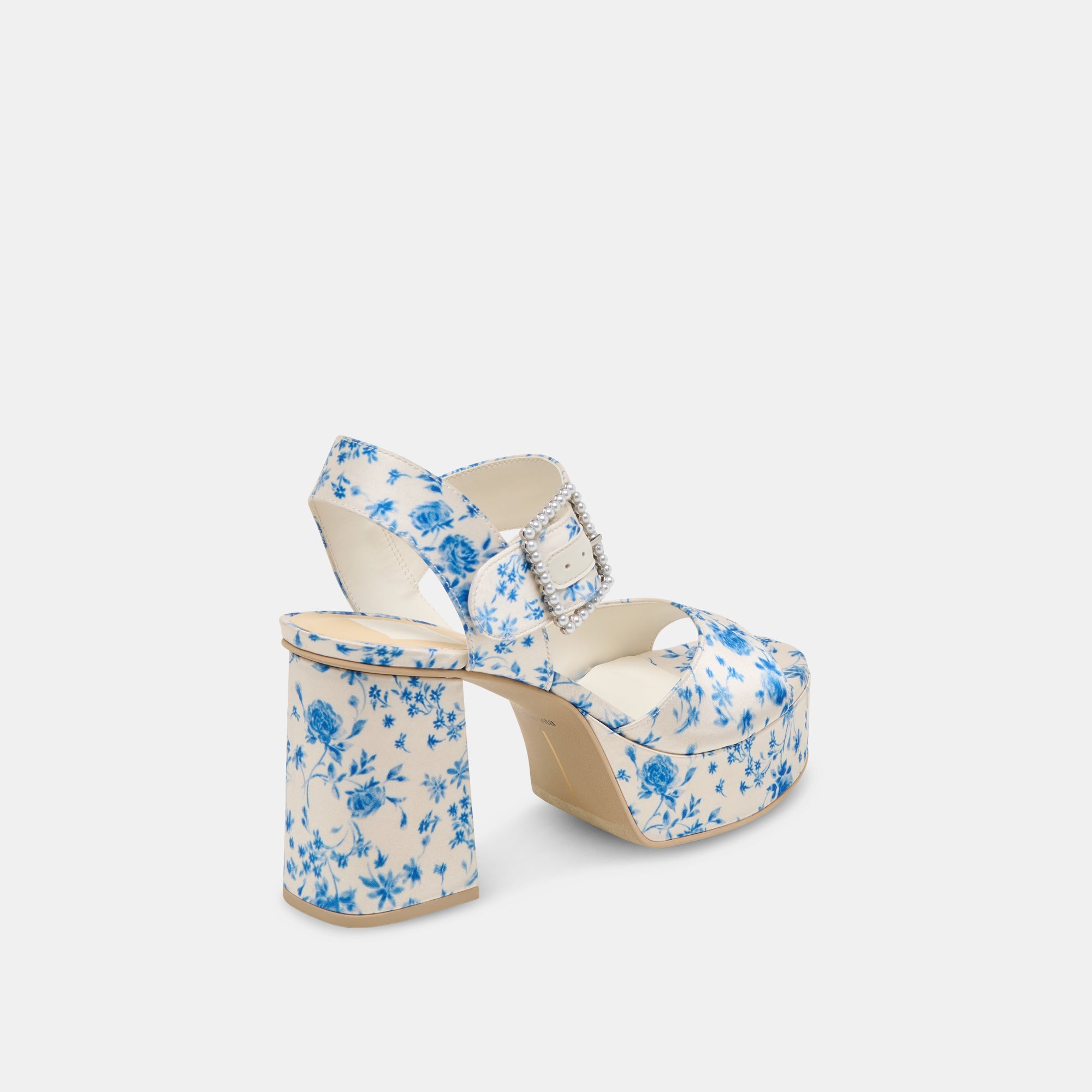 BOBBY PEARL HEELS BLUE FLORAL SATIN