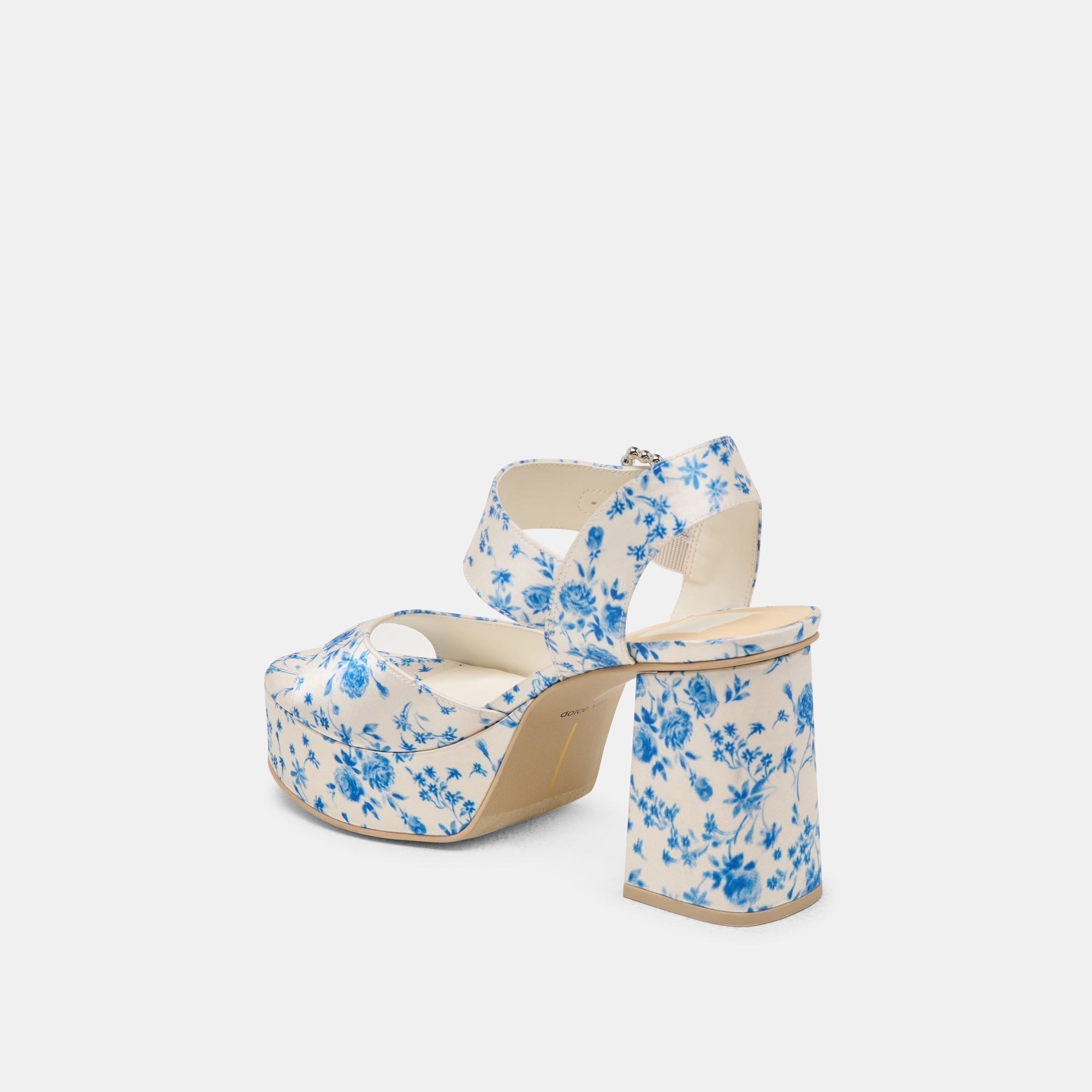 BOBBY PEARL HEELS BLUE FLORAL SATIN - re:vita