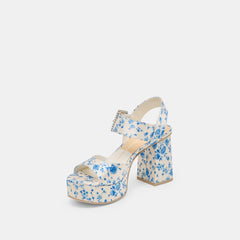 BOBBY PEARL HEELS BLUE FLORAL SATIN - re:vita