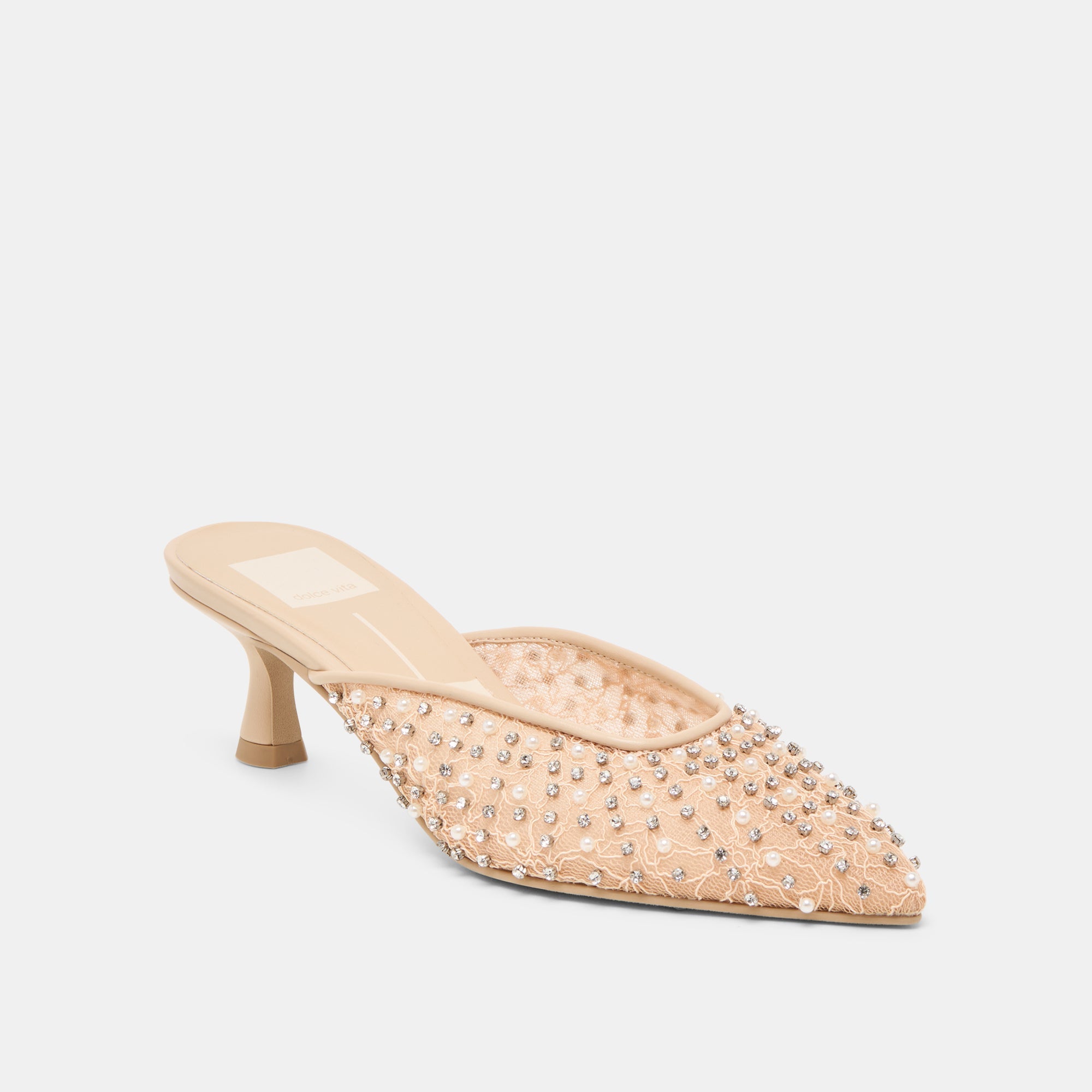 CLEO PEARL HEELS BLUSH LACE MESH