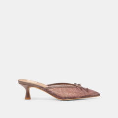 CLEO HEELS COGNAC PLAID MESH