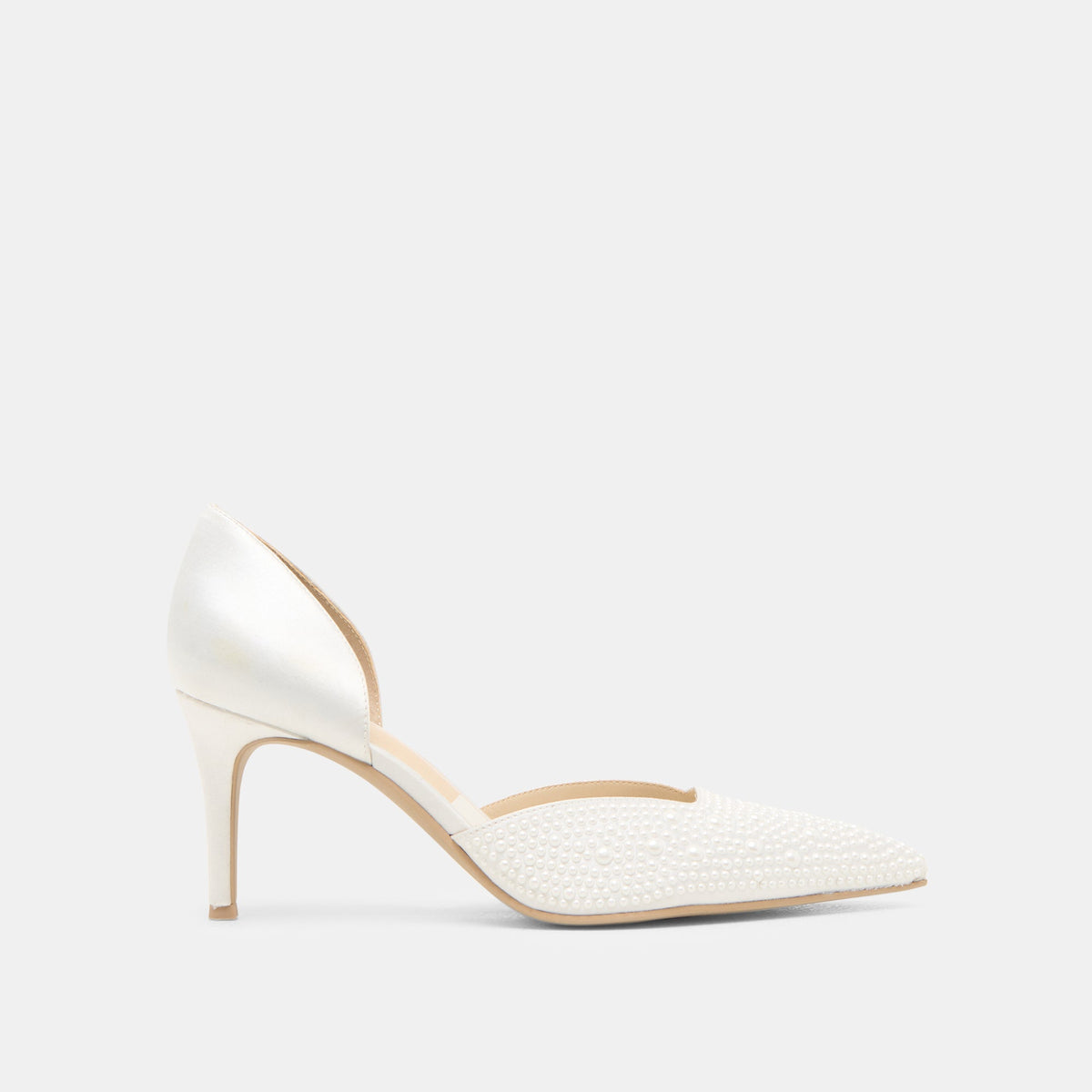 ELOY PEARL HEELS TRUE WHITE SATIN