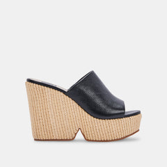 GILMA WEDGES BLACK LEATHER - re:vita