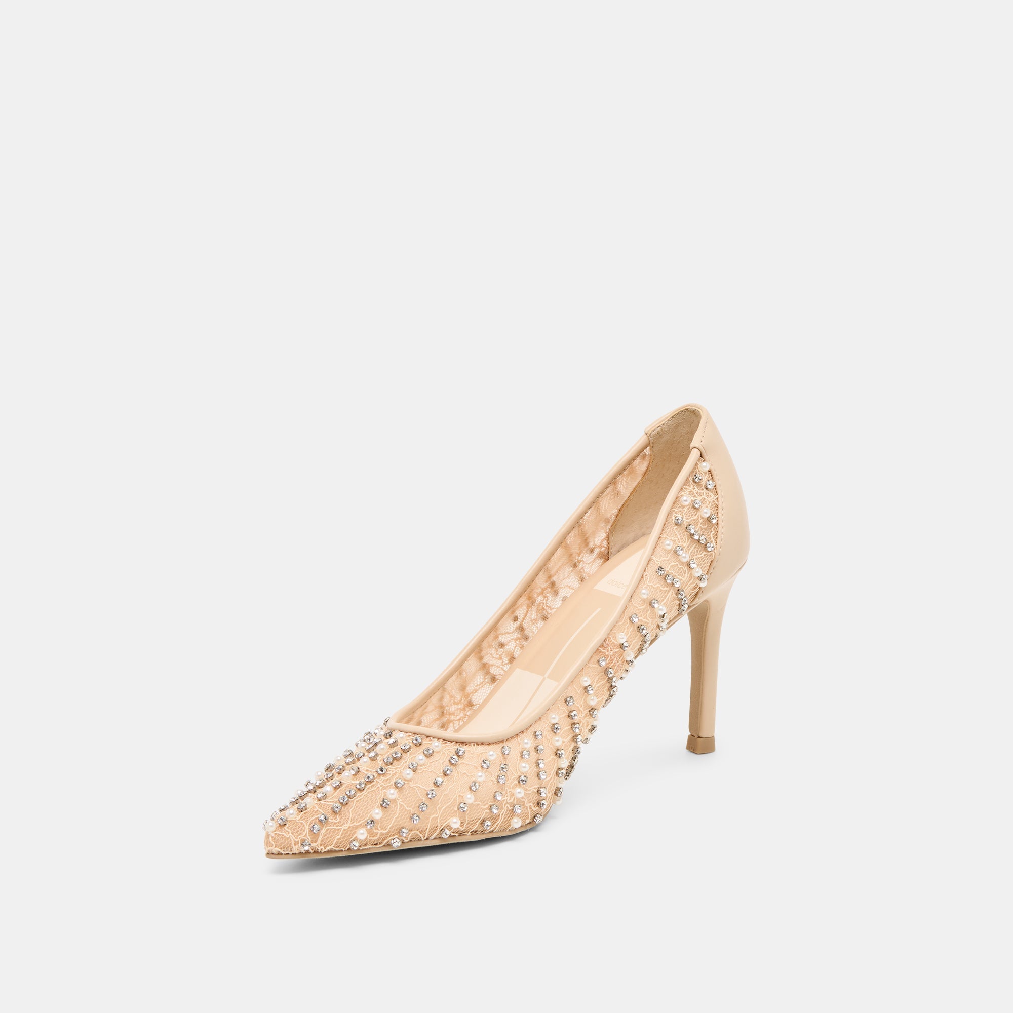 KASHE PEARL HEELS BLUSH LACE MESH
