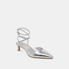 LOKLYN STUD HEELS SILVER CRINKLE PATENT - re:vita