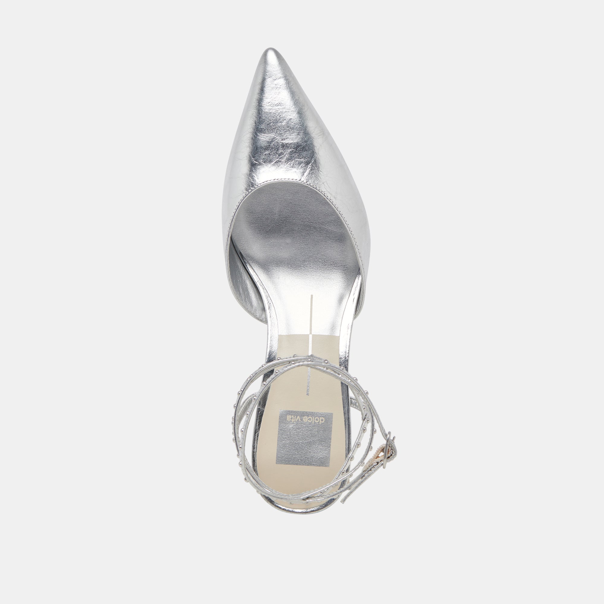 LOKLYN STUD HEELS SILVER CRINKLE PATENT
