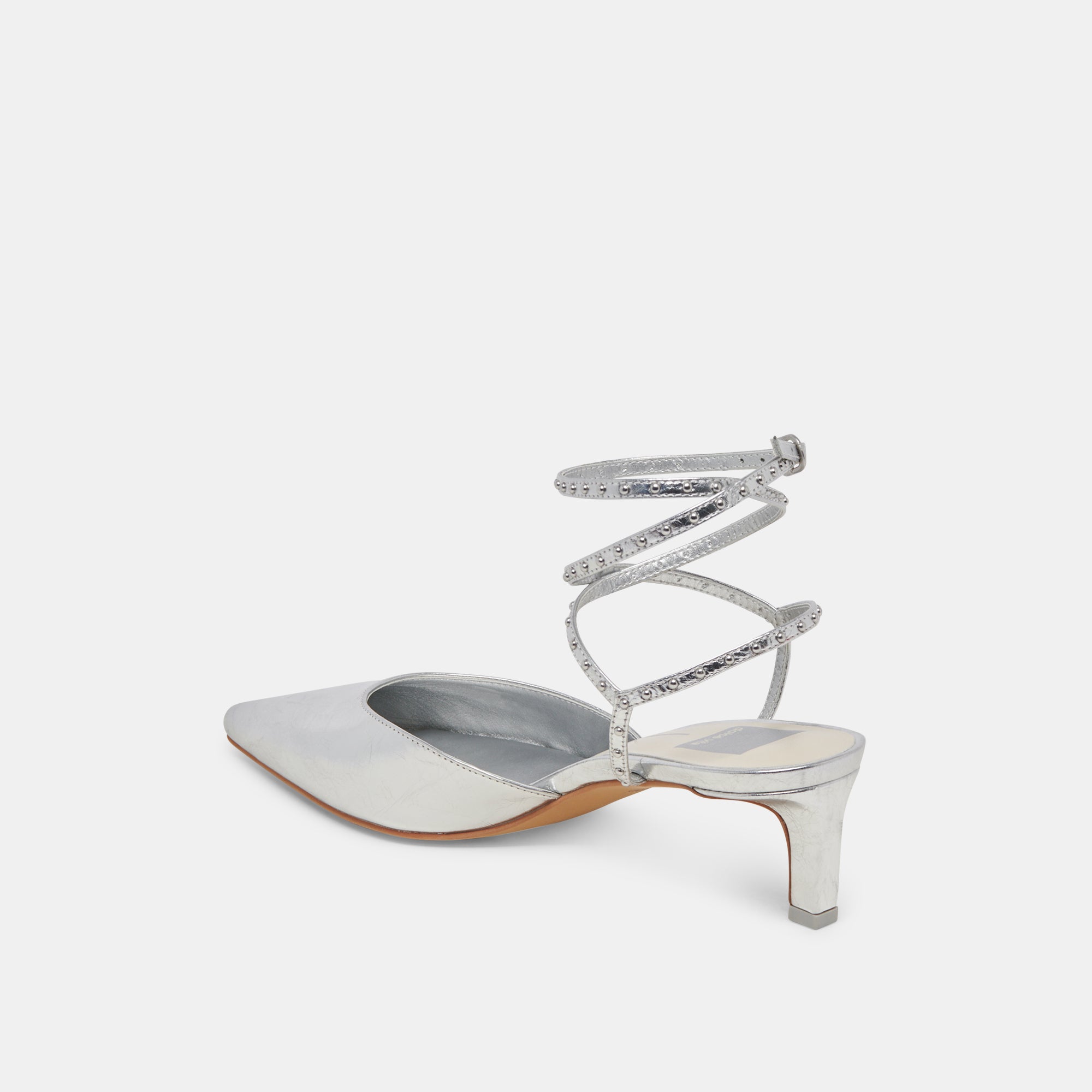 LOKLYN STUD HEELS SILVER CRINKLE PATENT - re:vita