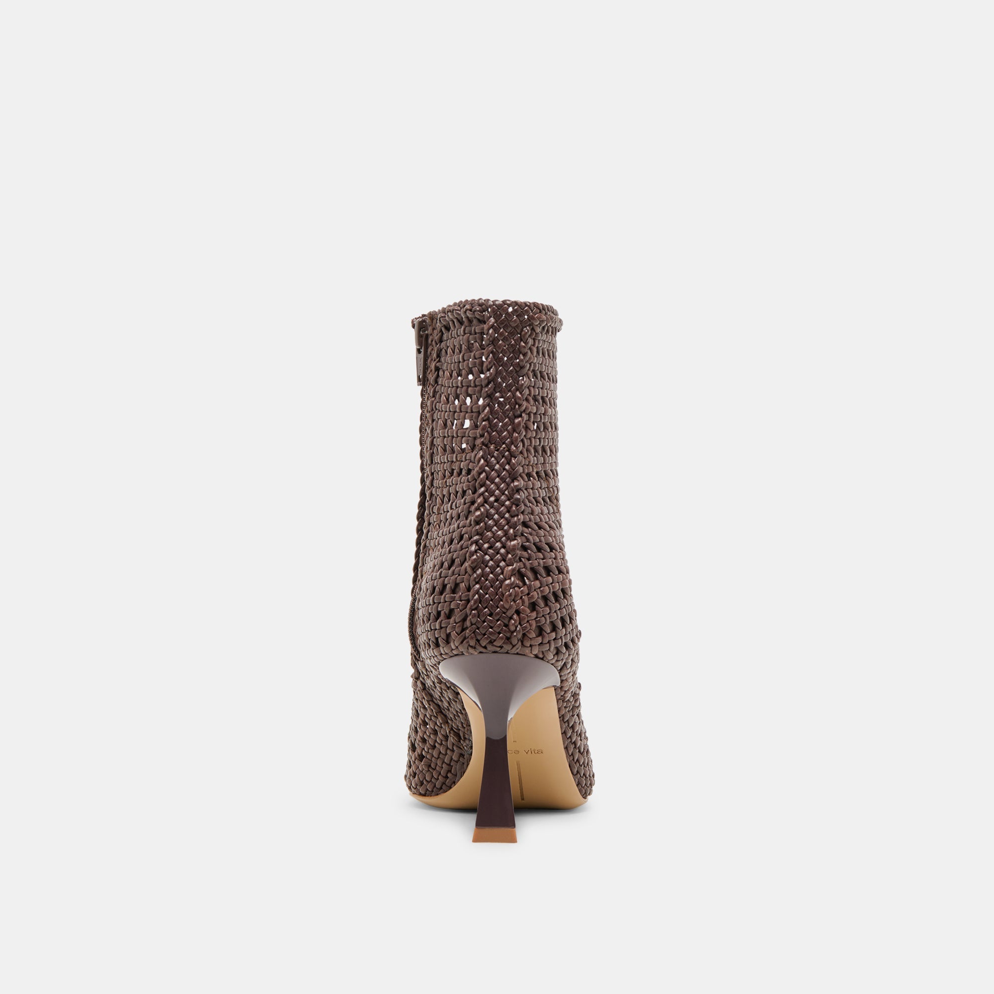 LONNI BOOTIES DK BROWN WOVEN LEATHER