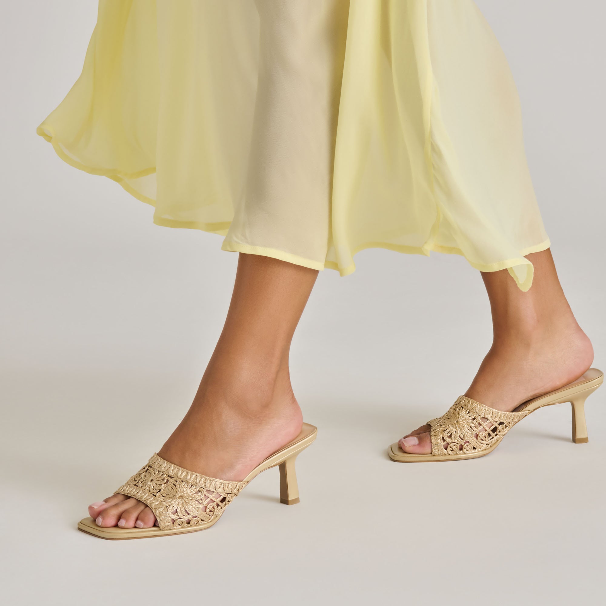 MAYLAH HEELS LIGHT GOLD MACRAME