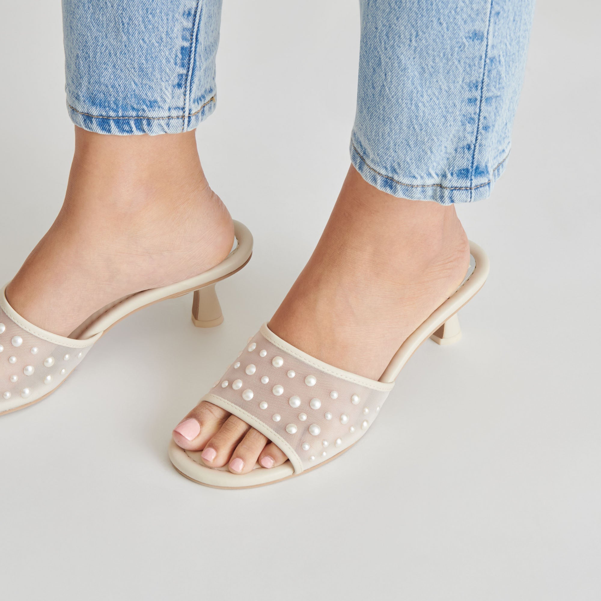 MEEZA PEARL HEELS IVORY MESH - re:vita