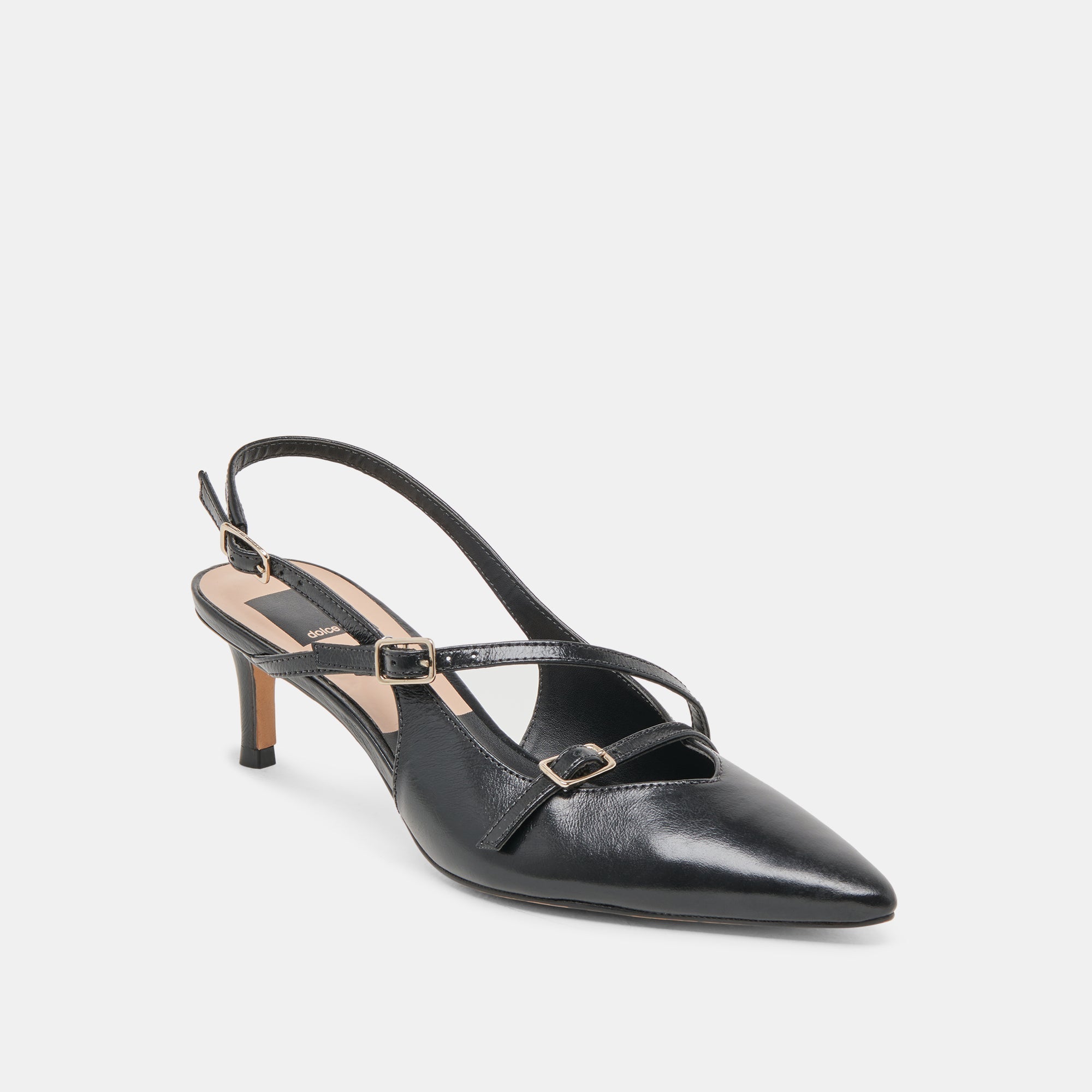 PAMLA MID WIDE HEELS MIDNIGHT CRINKLE PATENT - re:vita