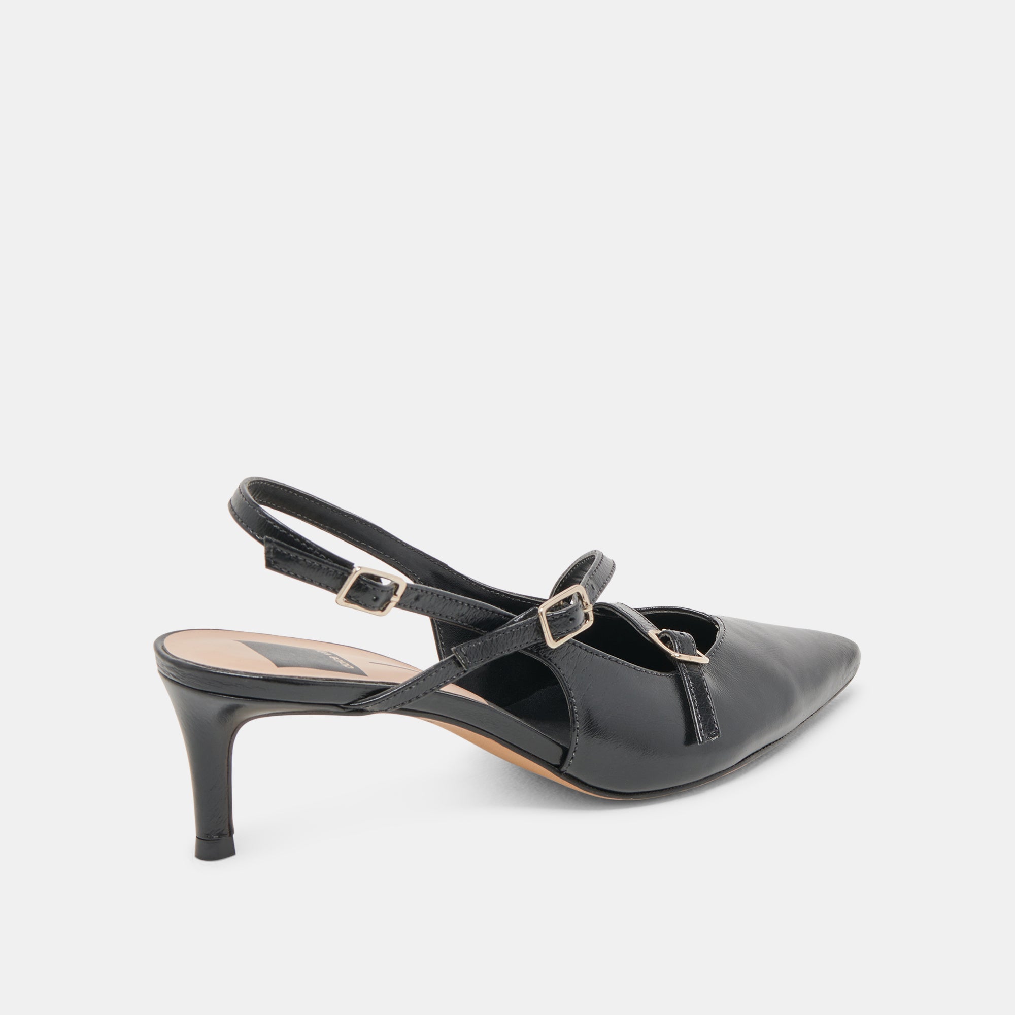 PAMLA MID WIDE HEELS MIDNIGHT CRINKLE PATENT - re:vita