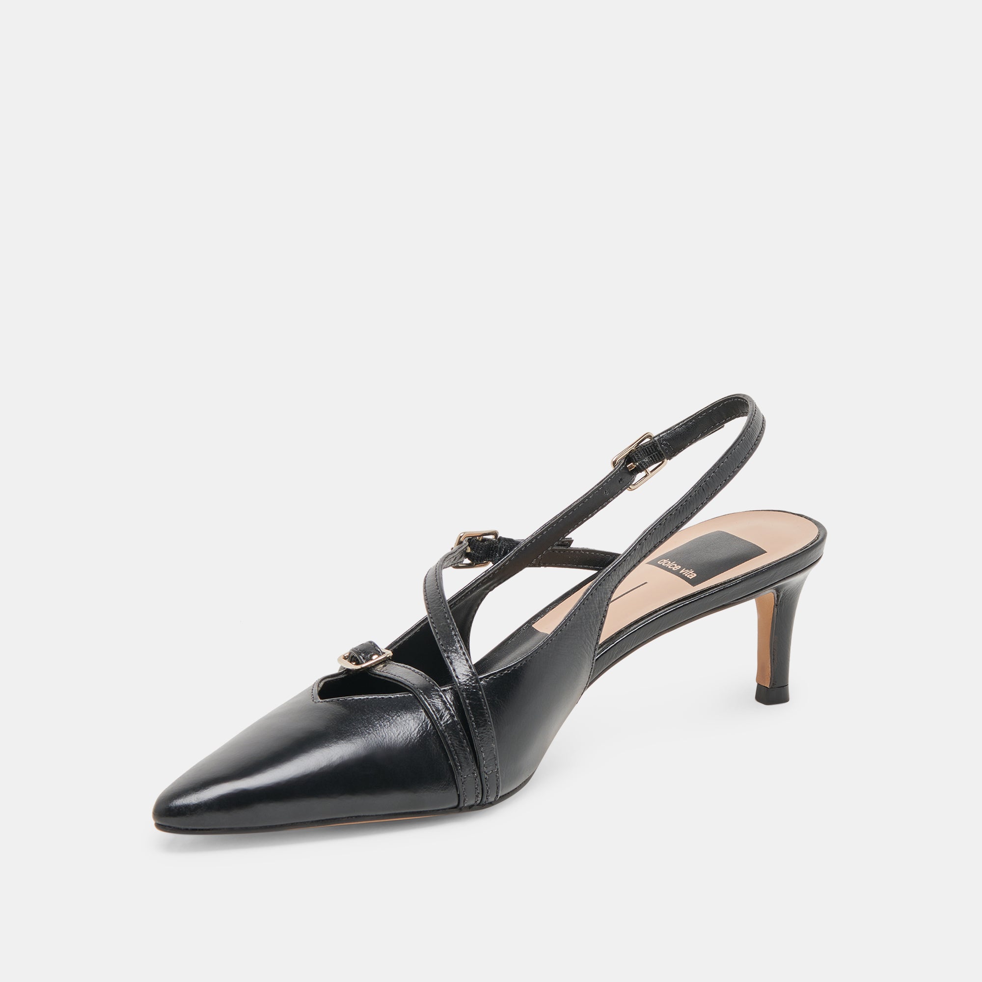 PAMLA MID WIDE HEELS MIDNIGHT CRINKLE PATENT - re:vita