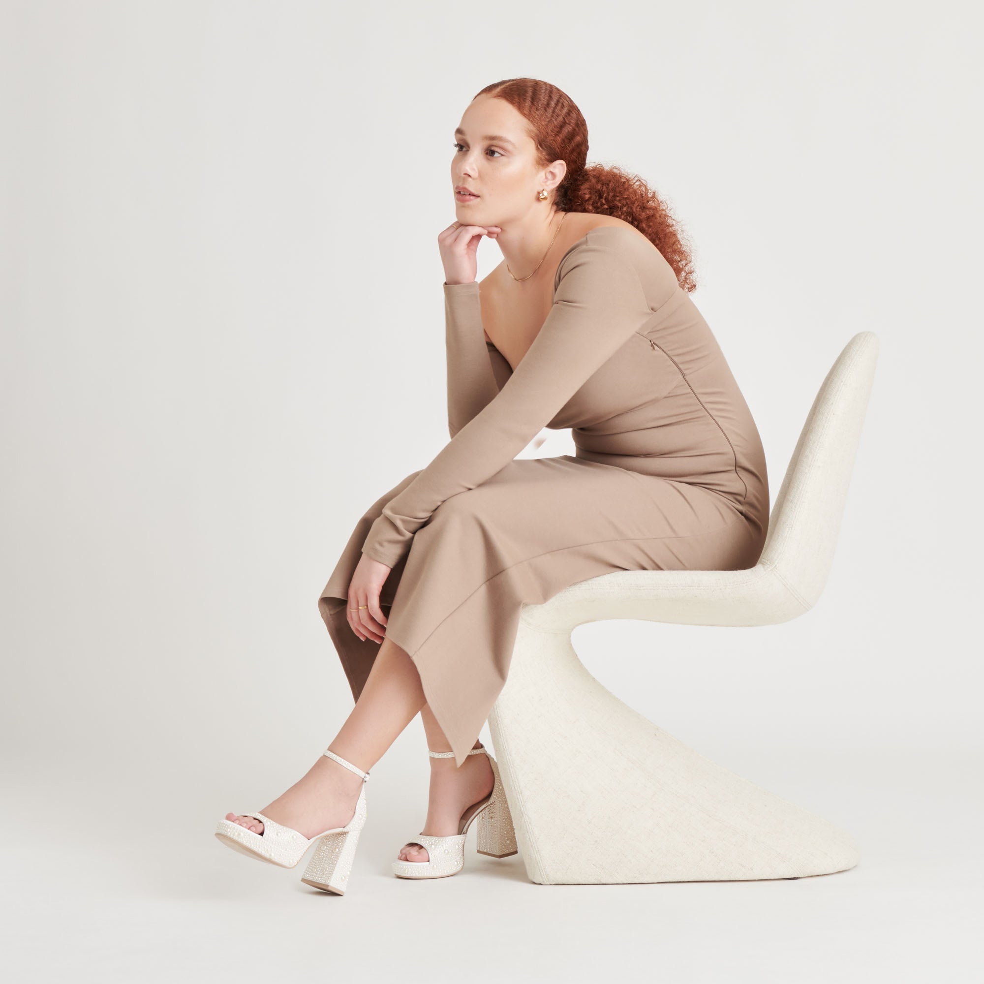 PANDRO PEARL HEELS TRUE WHITE SATIN