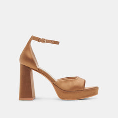 PANDRO HEELS MID BROWN SATIN - re:vita