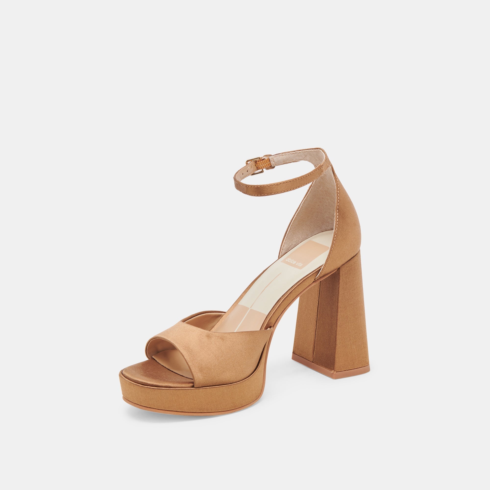 PANDRO HEELS MID BROWN SATIN - re:vita