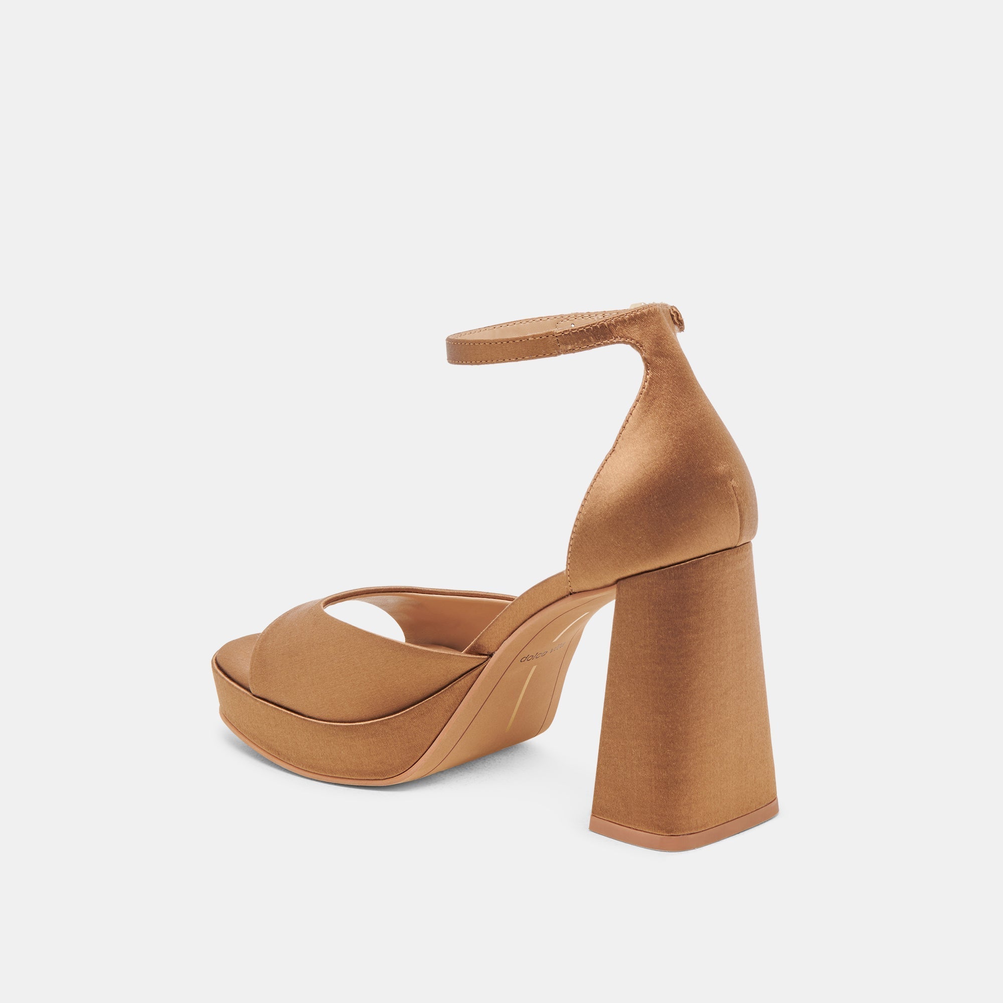 PANDRO HEELS MID BROWN SATIN - re:vita