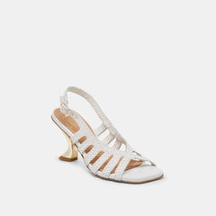 SICILY HEELS WHITE WOVEN LEATHER