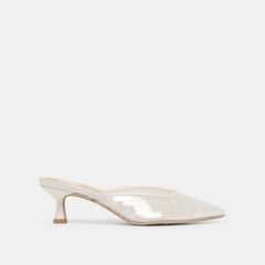CLEO SEQUIN HEELS WHITE SEQUIN
