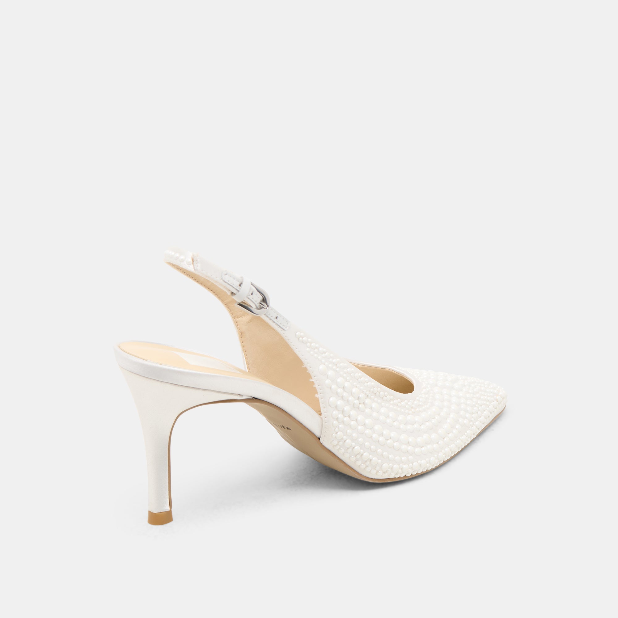 ELASI PEARL HEELS TRUE WHITE SATIN