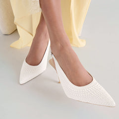 ELASI PEARL HEELS TRUE WHITE SATIN
