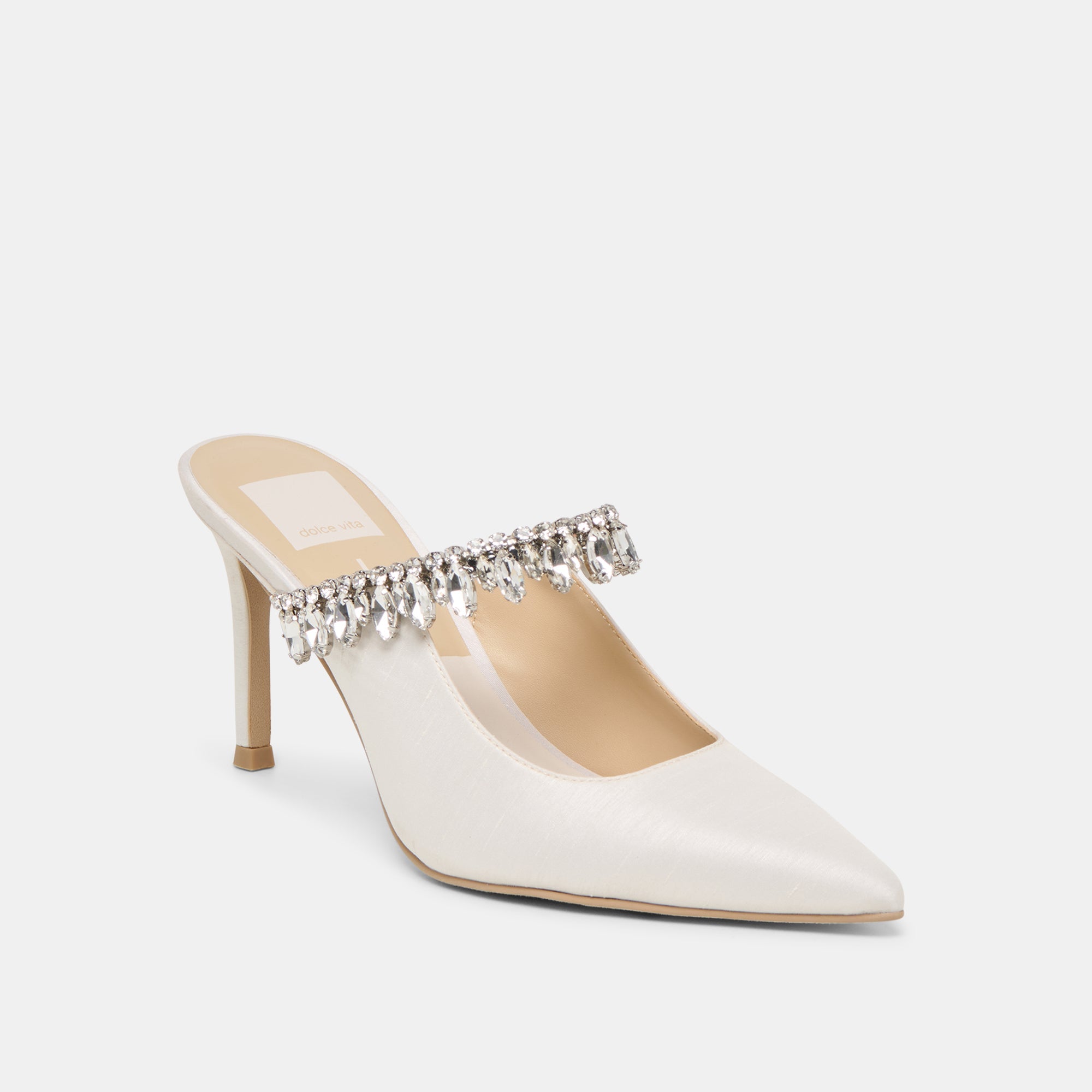 KELI CRYSTAL HEELS WHITE SATIN