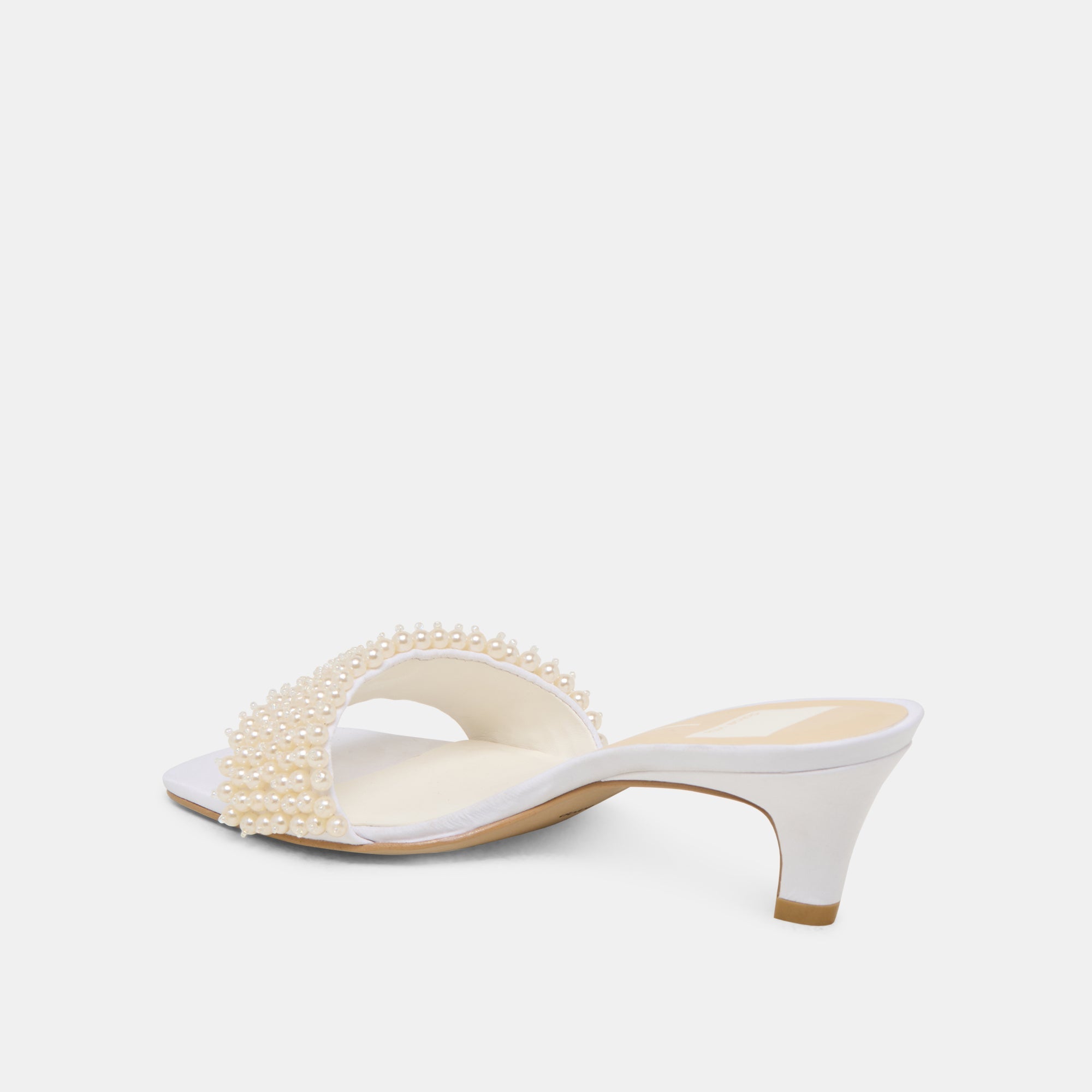 REXA PEARL HEELS OFF WHITE SATIN