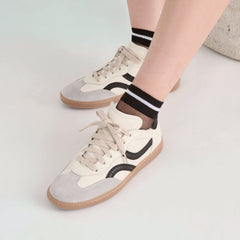 2 PACK SHEER STRIPE CREW SOCKS BLACK GREY