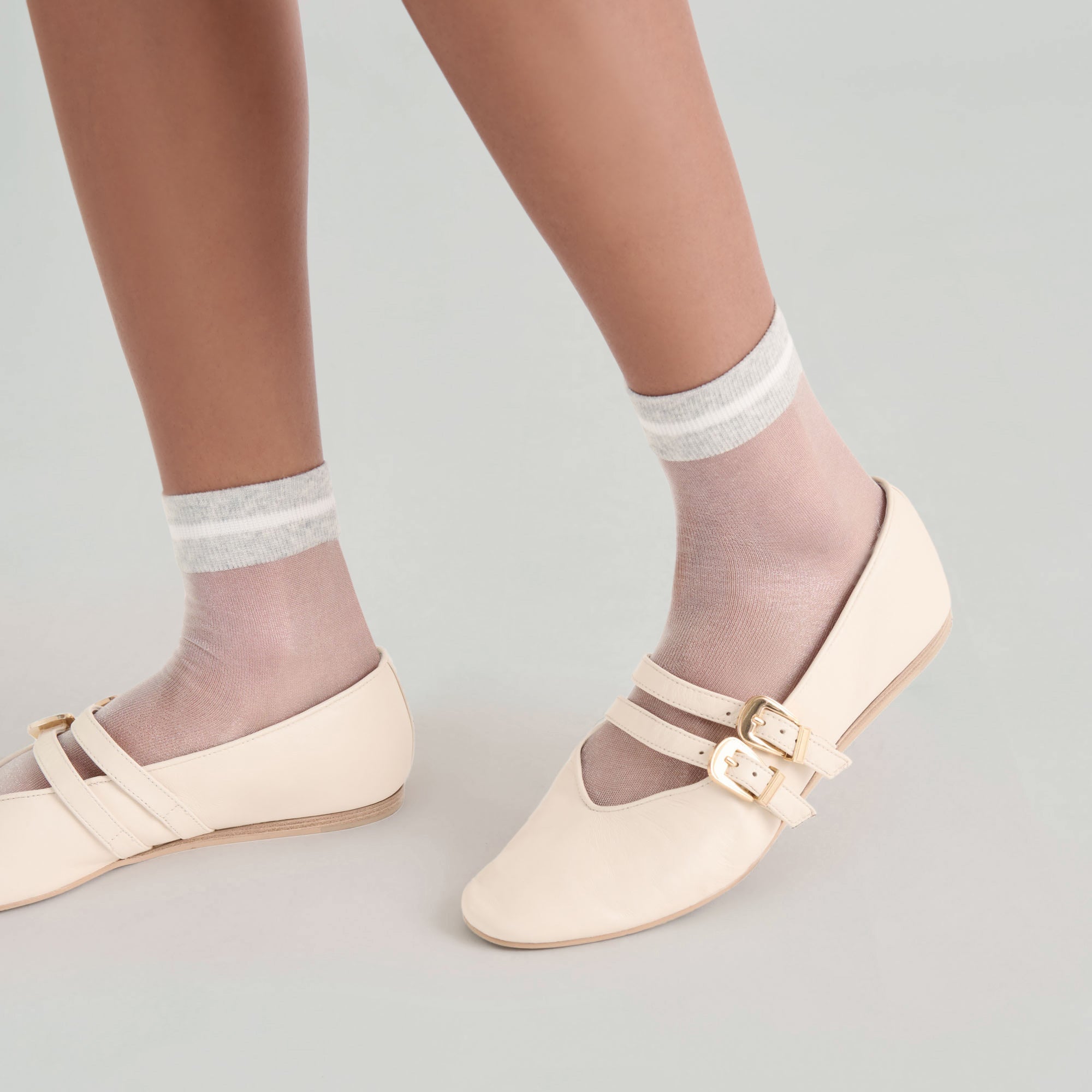 2 PACK SHEER STRIPE CREW SOCKS BLACK GREY