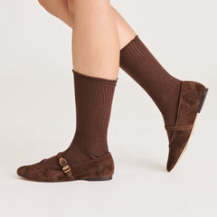 2 PACK LETTUCE EDGE BOW SOCKS TAN BROWN
