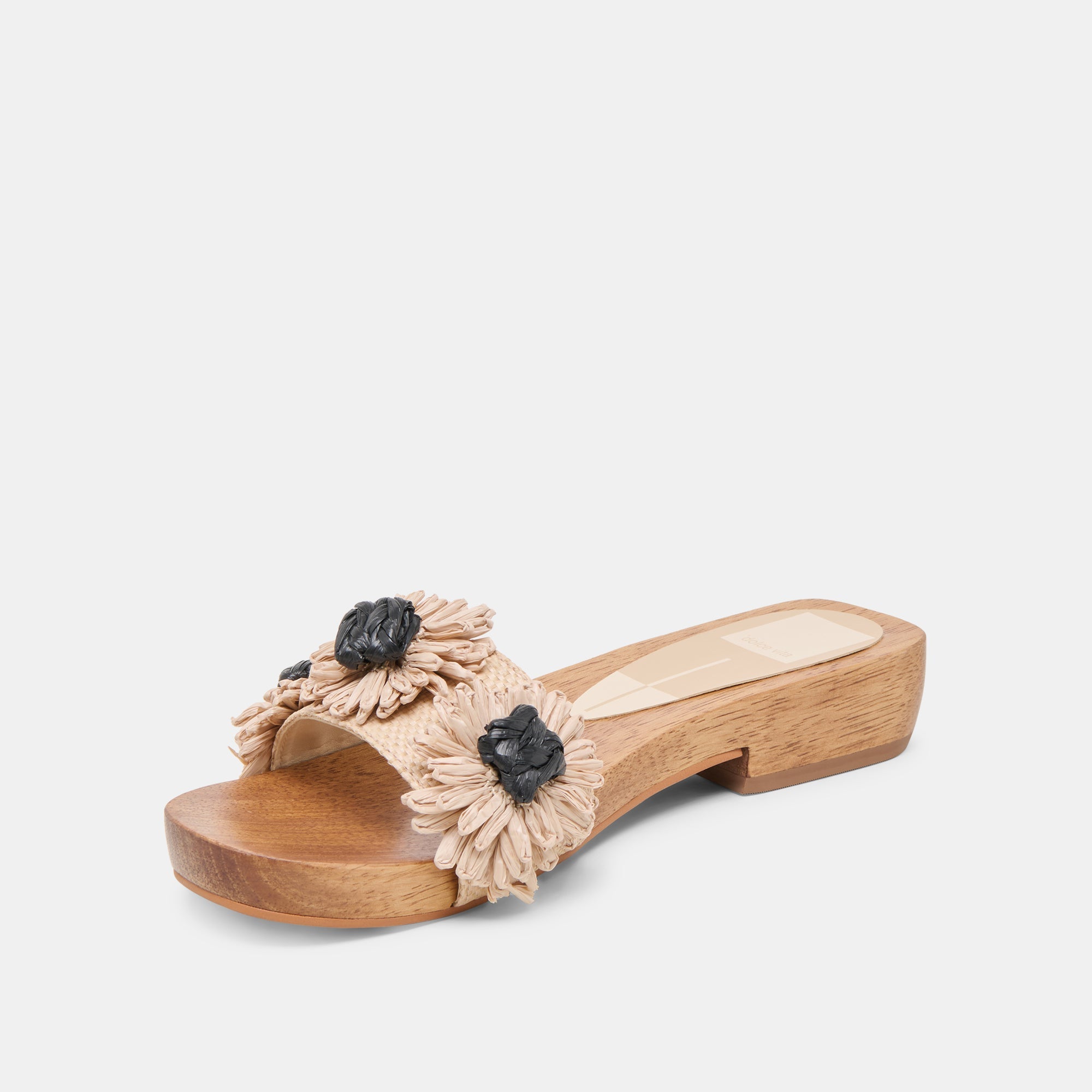 ARIENA SANDALS BLACK NATURAL FLORAL RAFFIA