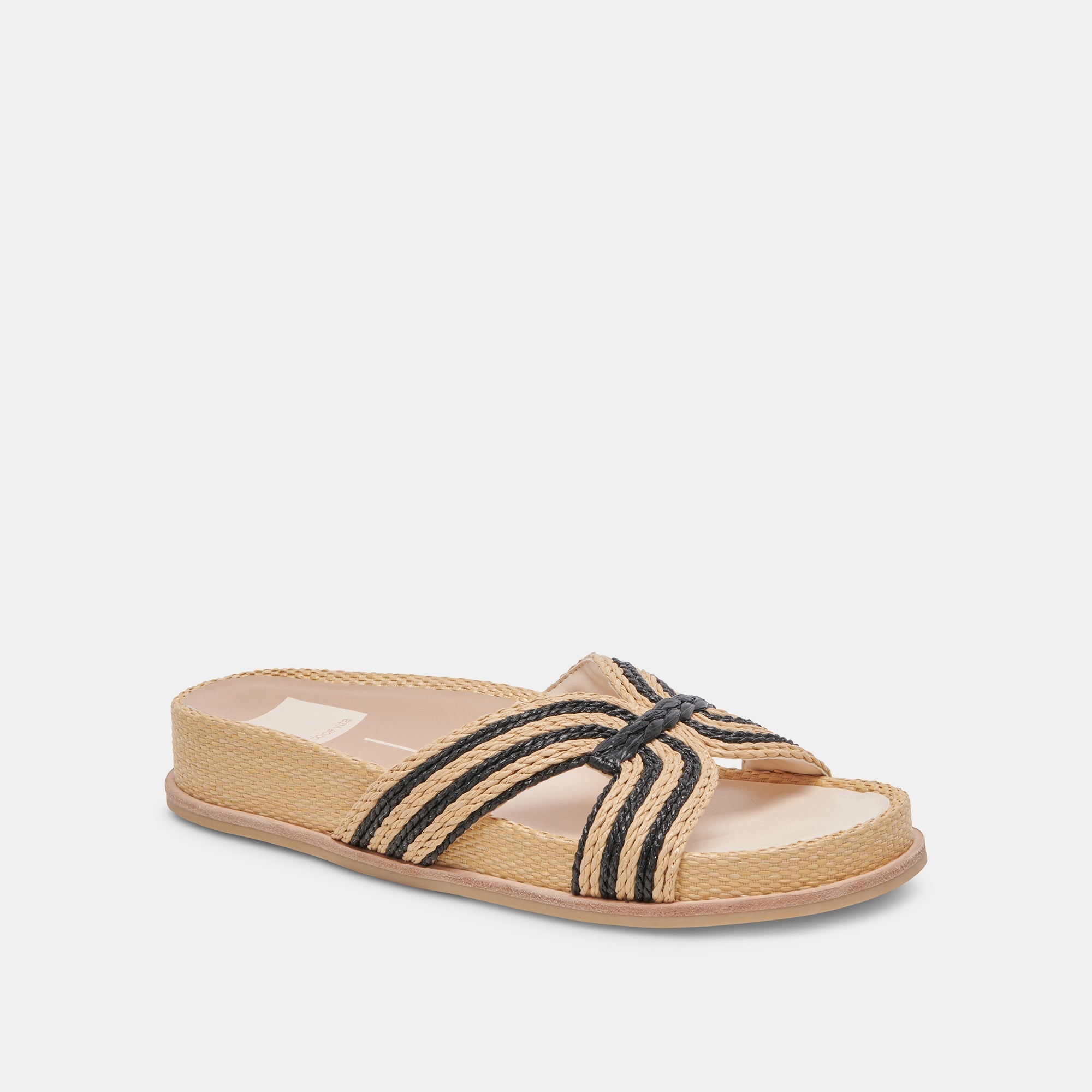 SELDA WIDE SANDALS NATURAL BLACK RAFFIA - re:vita