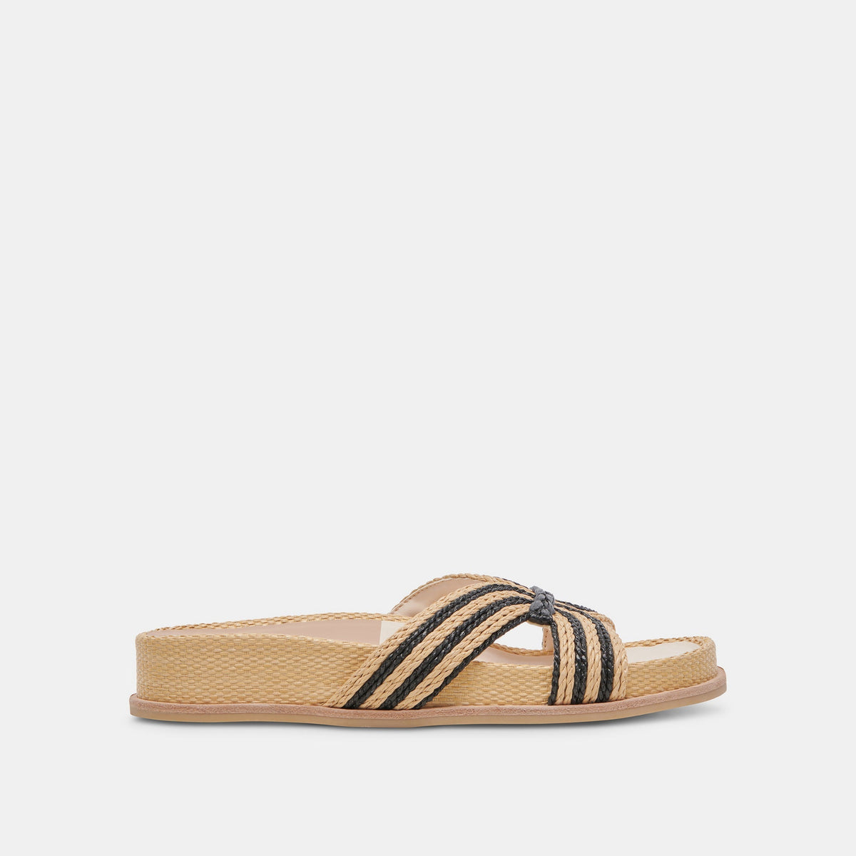 SELDA WIDE SANDALS NATURAL BLACK RAFFIA - re:vita