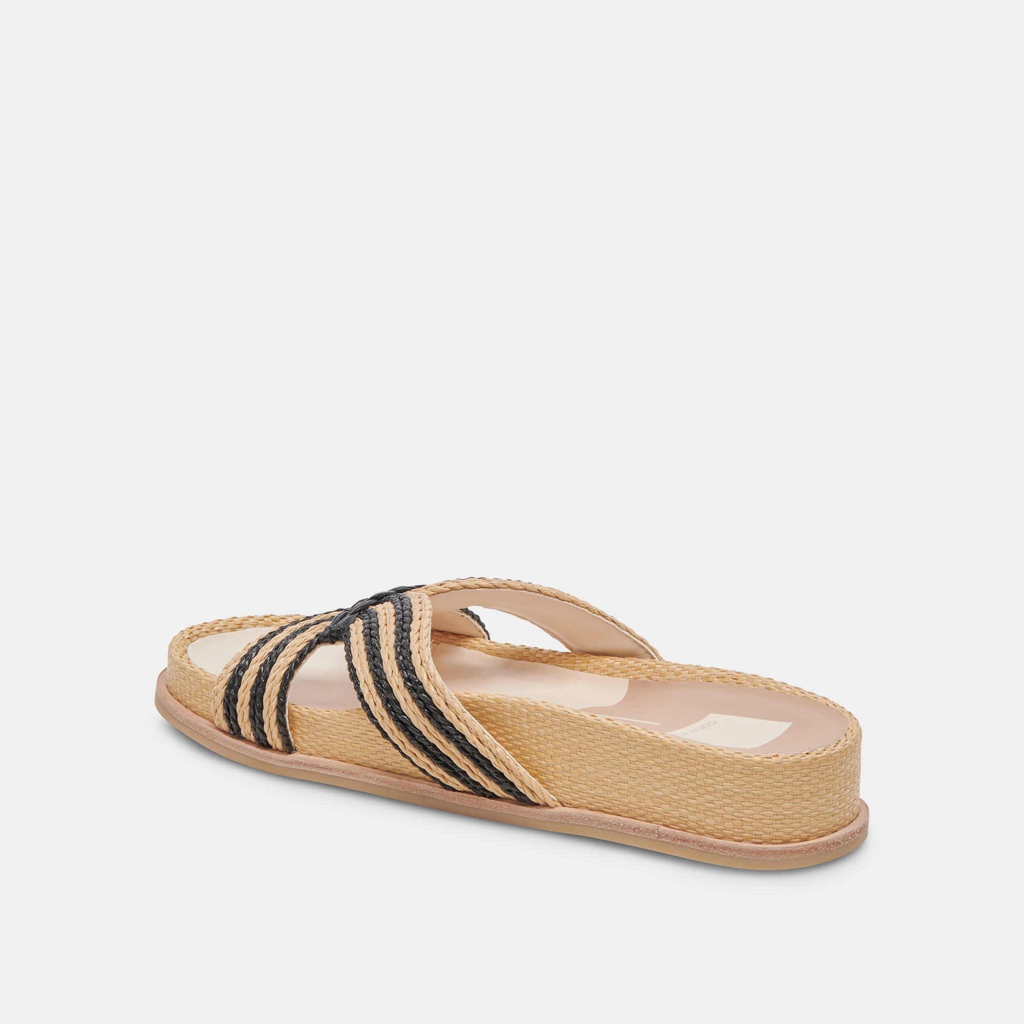 SELDA WIDE SANDALS NATURAL BLACK RAFFIA - re:vita