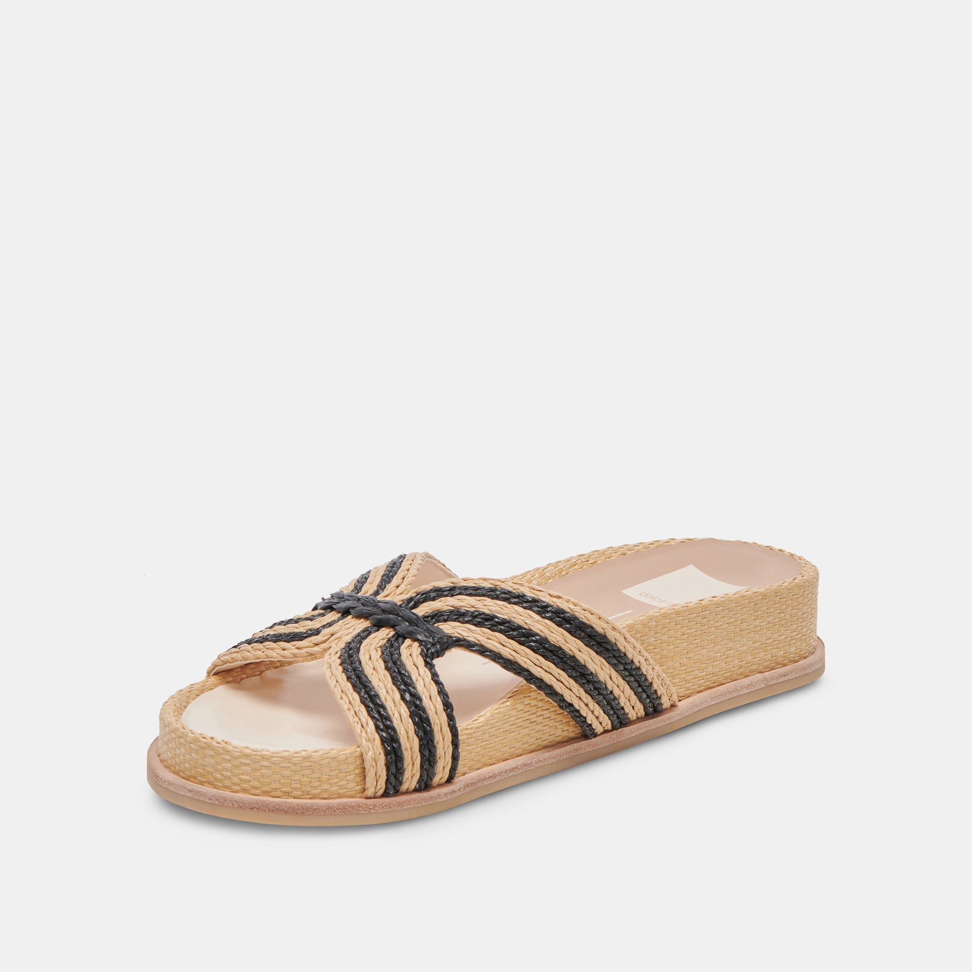 SELDA WIDE SANDALS NATURAL BLACK RAFFIA - re:vita