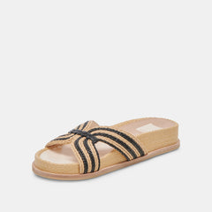 SELDA WIDE SANDALS NATURAL BLACK RAFFIA - re:vita