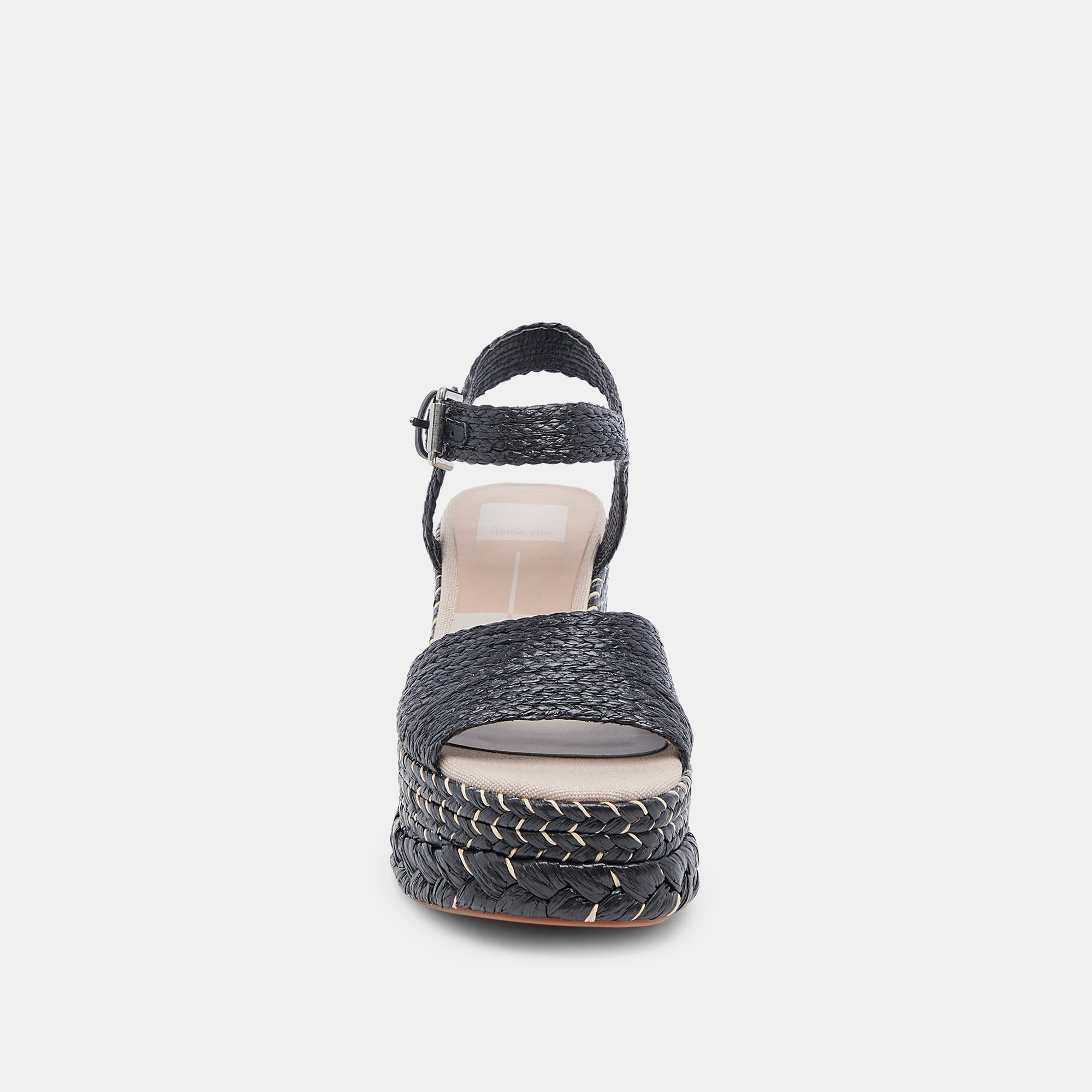 TIAGO WEDGES BLACK RAFFIA - re:vita