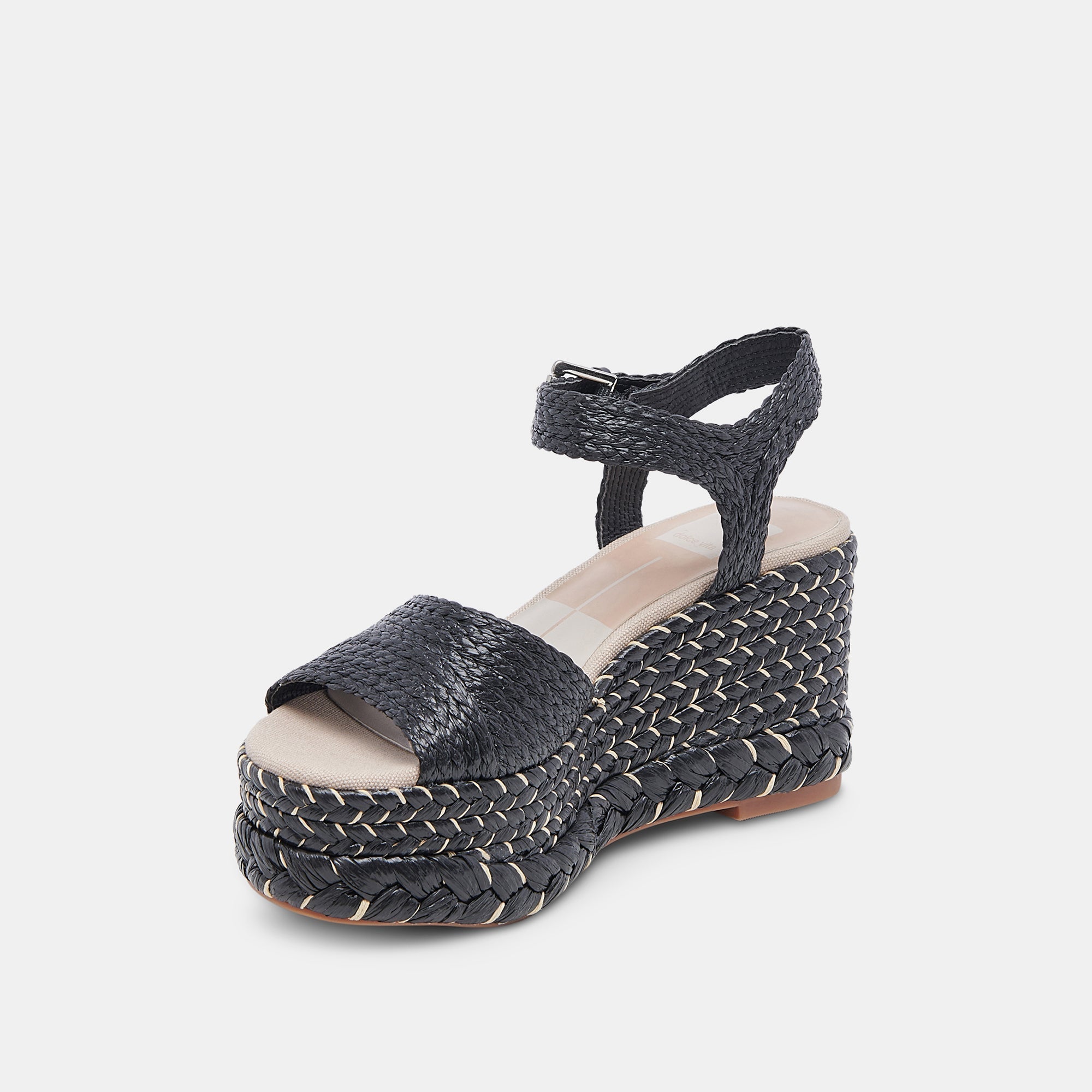 TIAGO WEDGES BLACK RAFFIA - re:vita