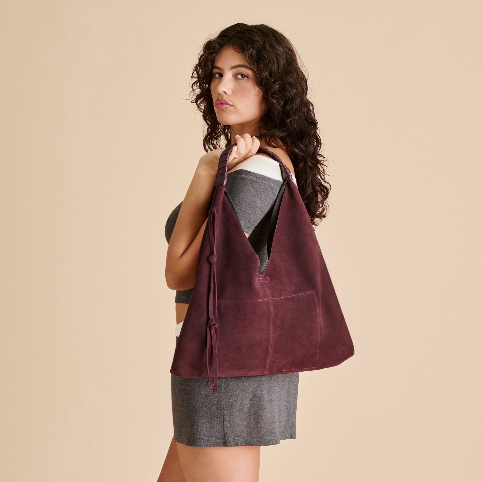 MERRICK TOTE BURGUNDY SUEDE