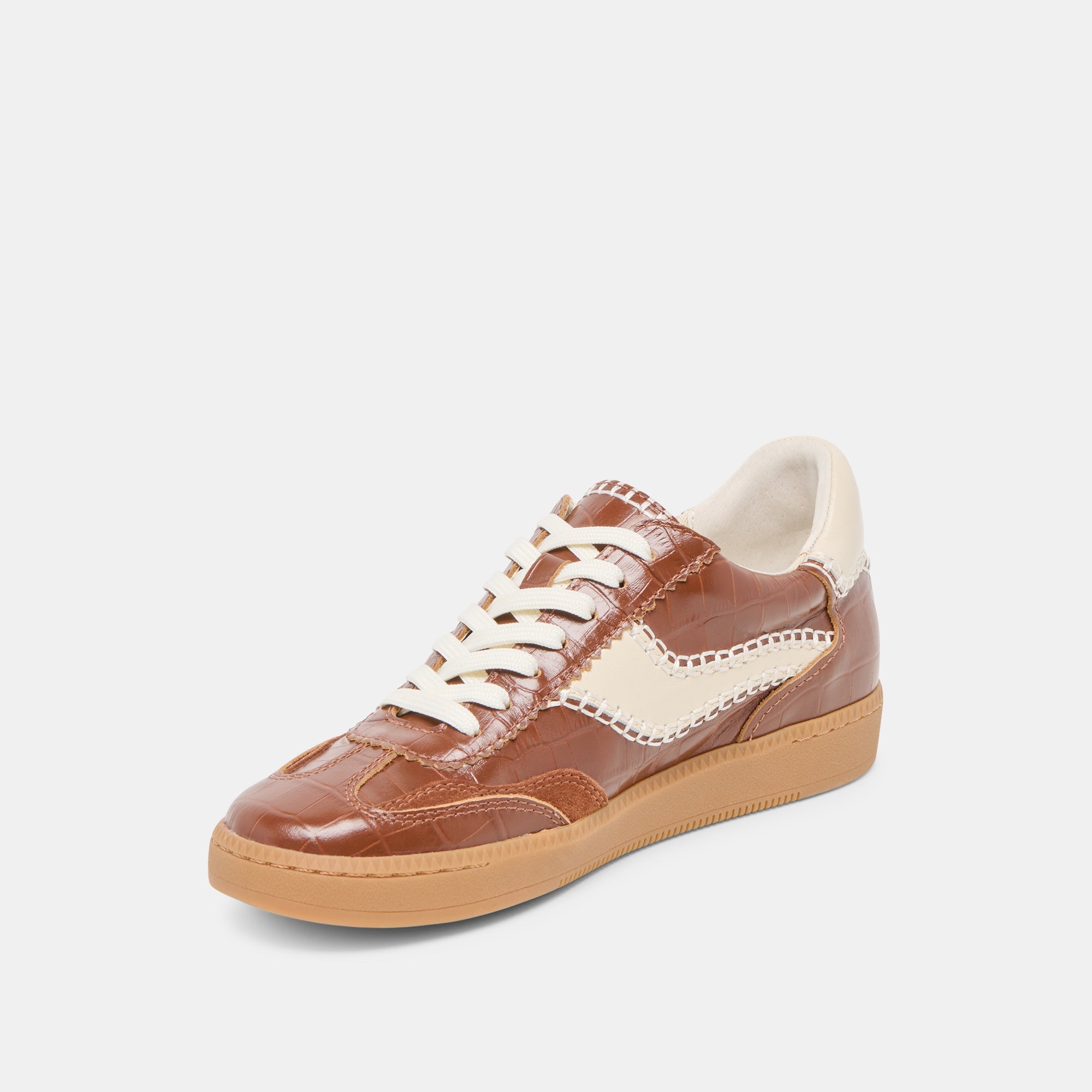 NOTICE STITCH  SNEAKERS COGNAC CROCO EMBOSSED LEATHER