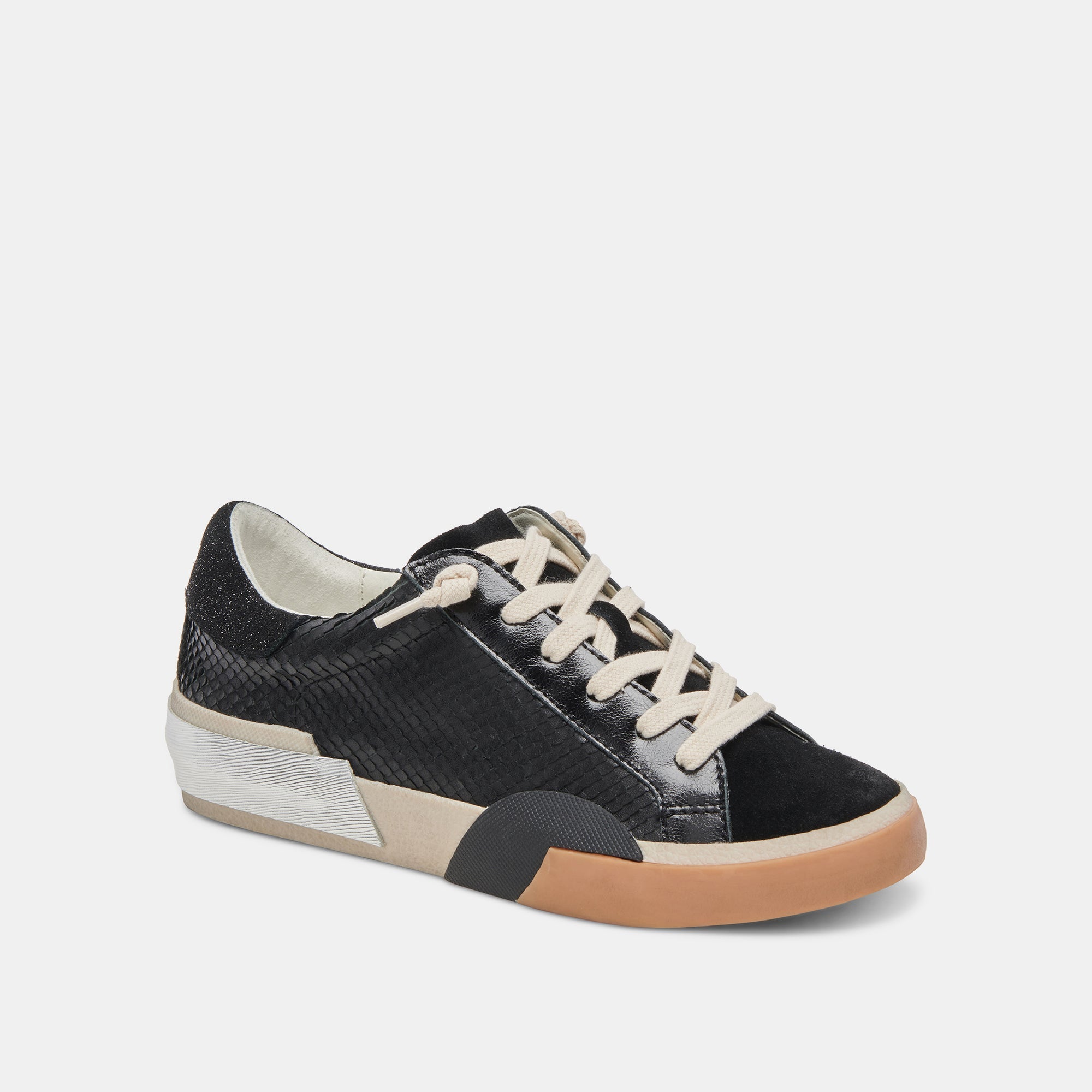 ZINA WIDE SNEAKERS ONYX EMBOSSED LEATHER - re:vita